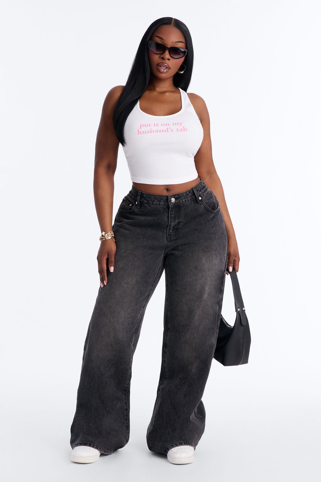 Put It On My Husband's Tab Halter Tank - White