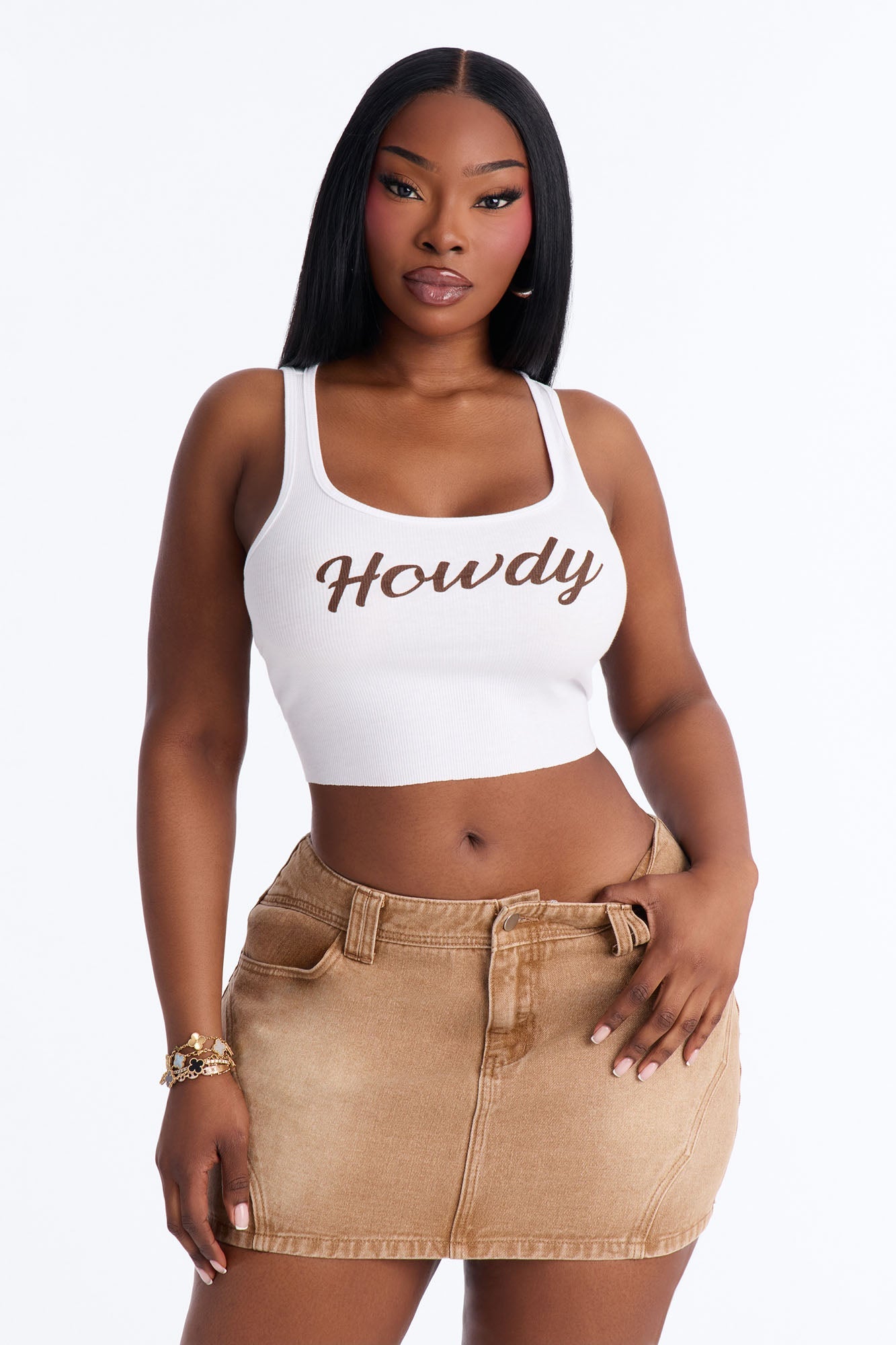 Howdy Cropped Tank - White
