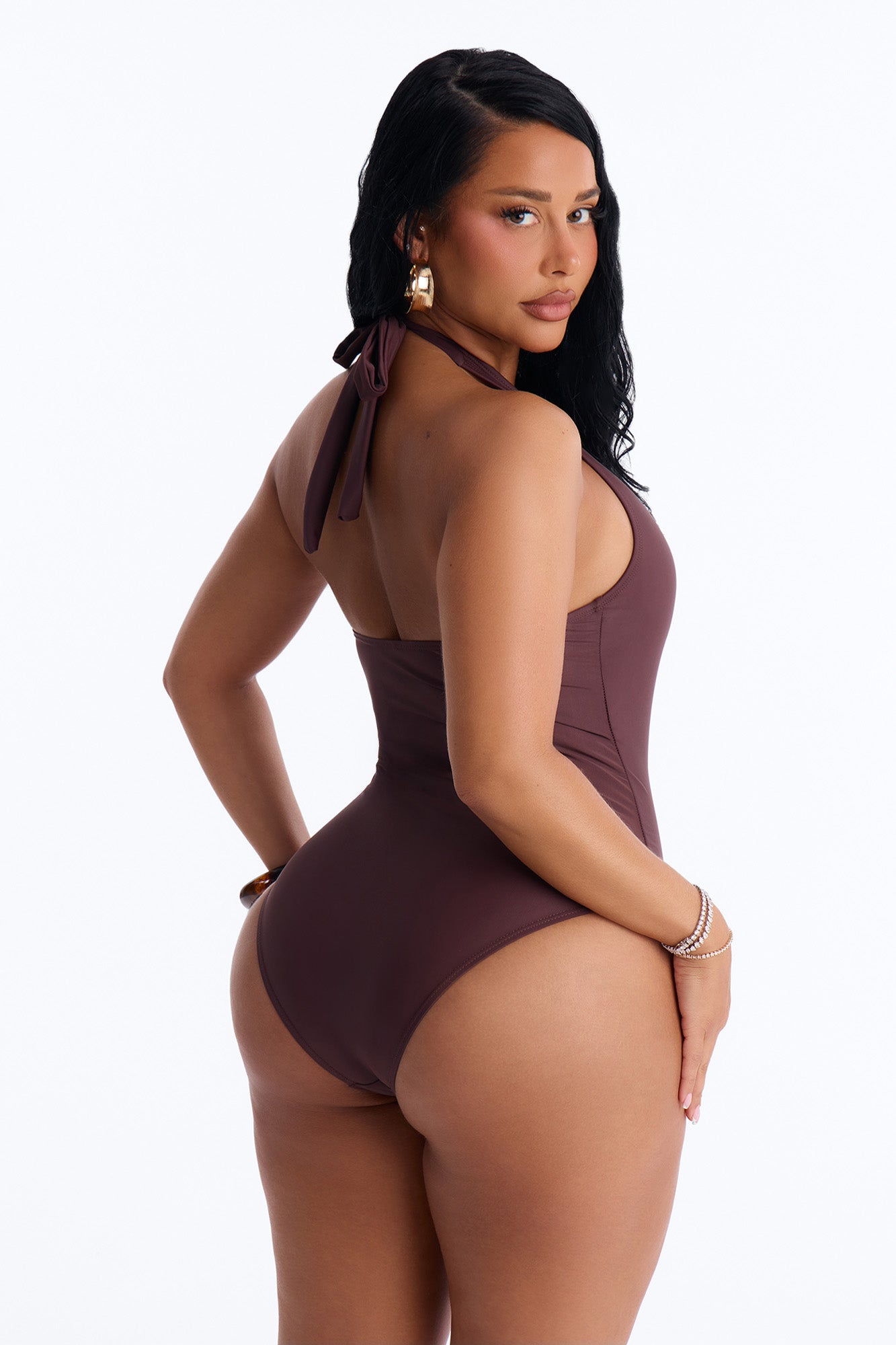 Summer Fling Scoop Neck 1 Piece Swimsuit - Chocolate