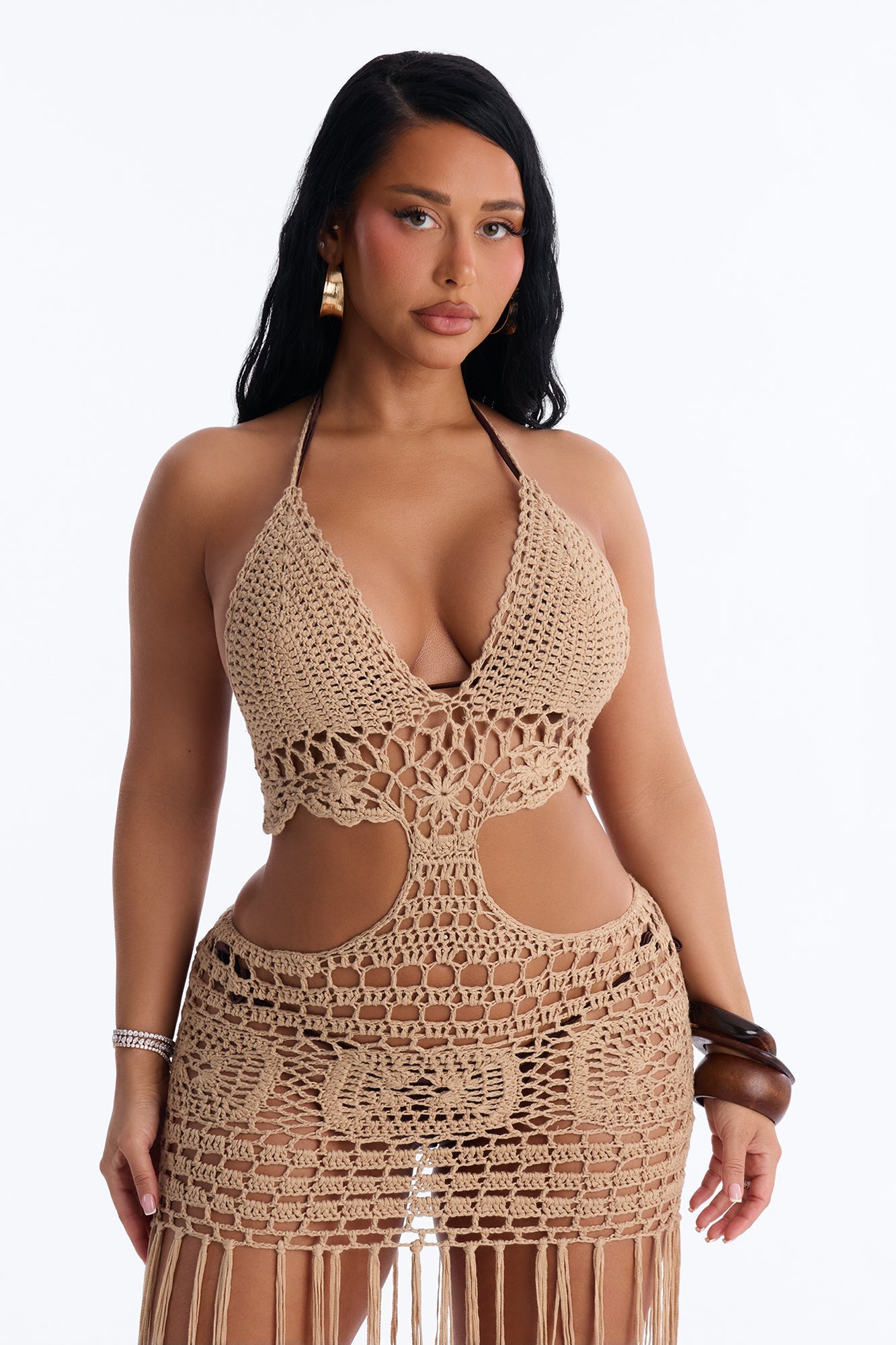 Denise Crochet Maxi Swim Cover Up Dress - Mocha