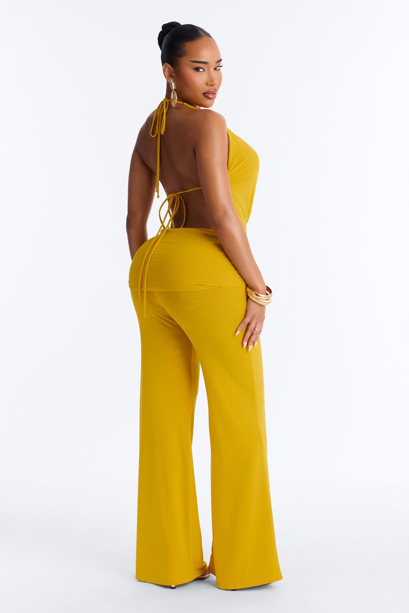 Rayna Halter Mesh Pant Set - Mustard