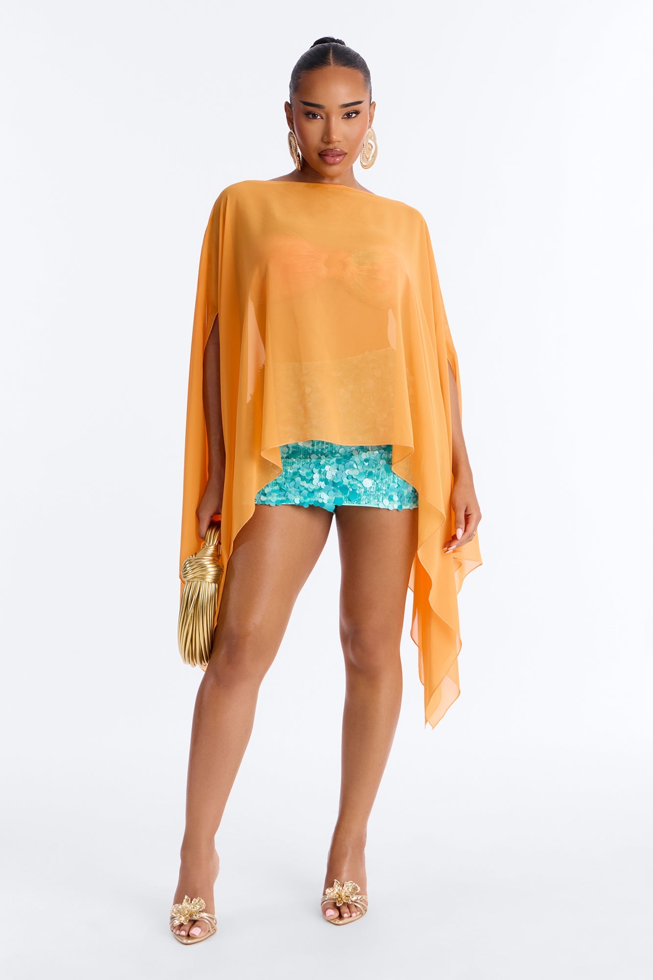 Get In Line Long Chiffon Kimono Top - Orange