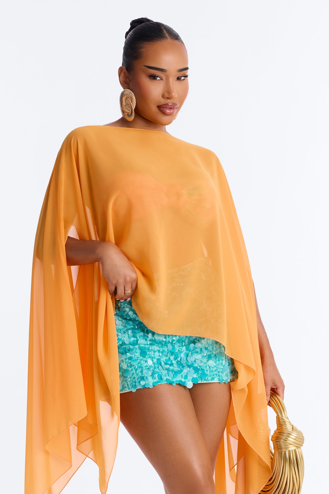 Get In Line Long Chiffon Kimono Top - Orange