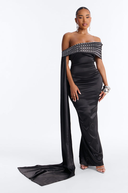 Dream Moment Satin Maxi Gown - Black