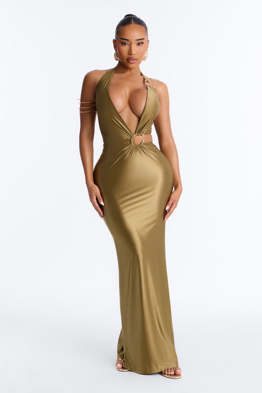 Temptress Sleeveless Maxi Dress - Olive