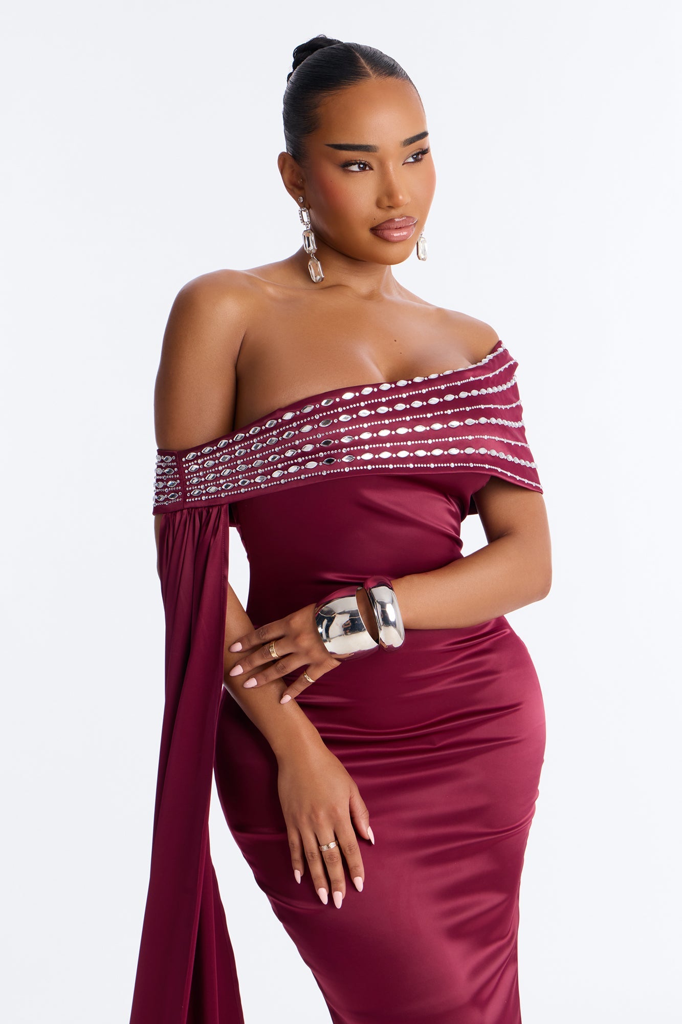 Dream Moment Satin Maxi Gown - Burgundy