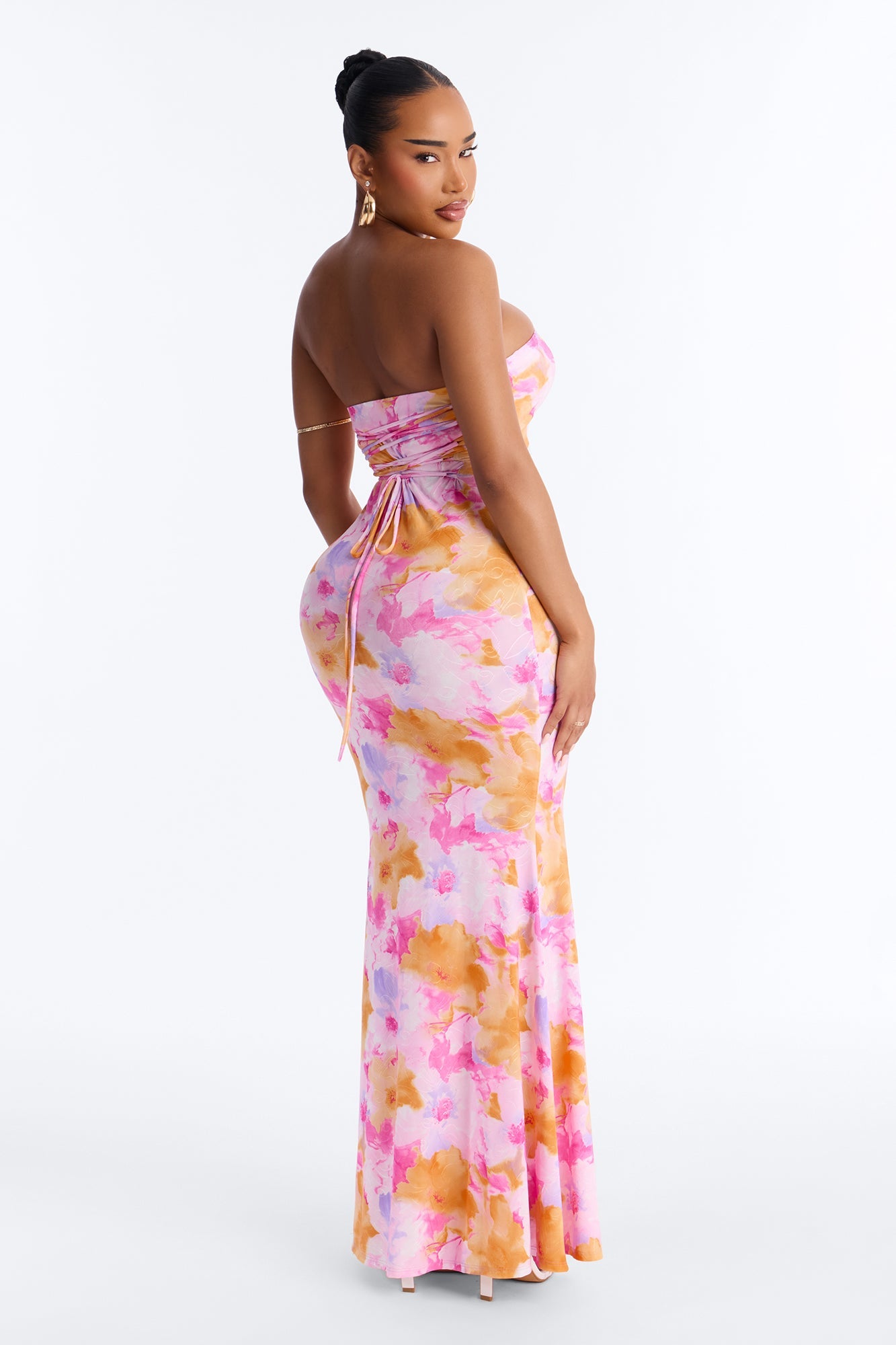 Stepping Out Strapless Maxi Dress - Pink/combo