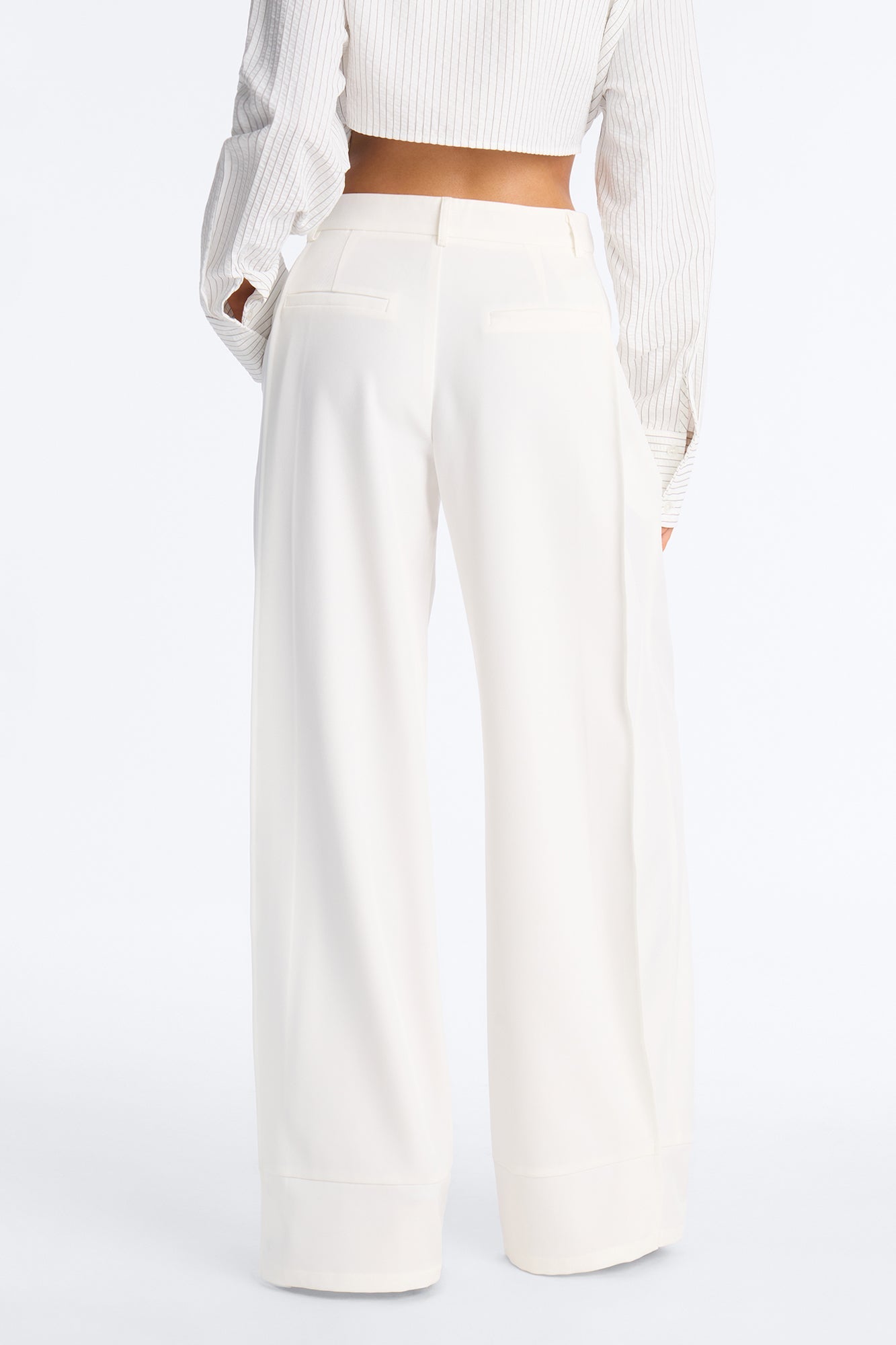 Anya Double Side Pleat Button Hem Trouser 33″ - White