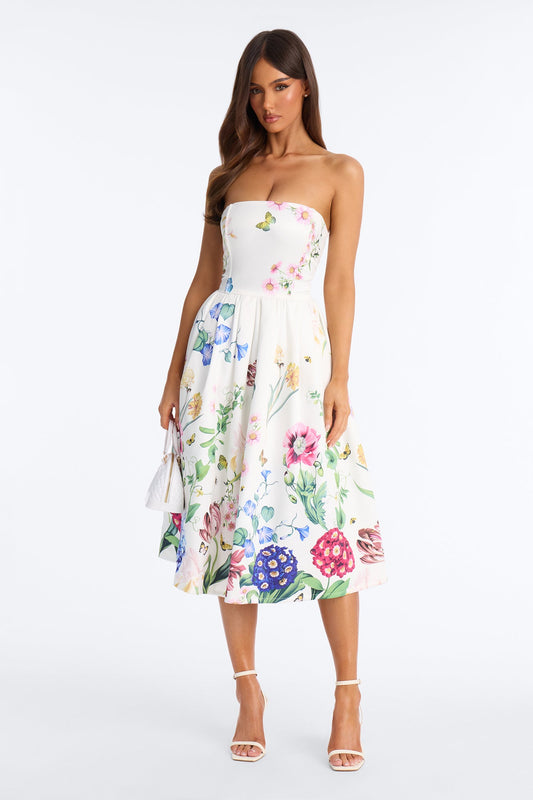 See Me Blossom Floral Midi Dress - White/combo