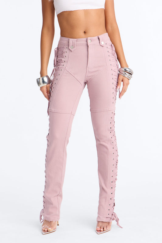 After Hours Lace Up Flare Pant - Blush