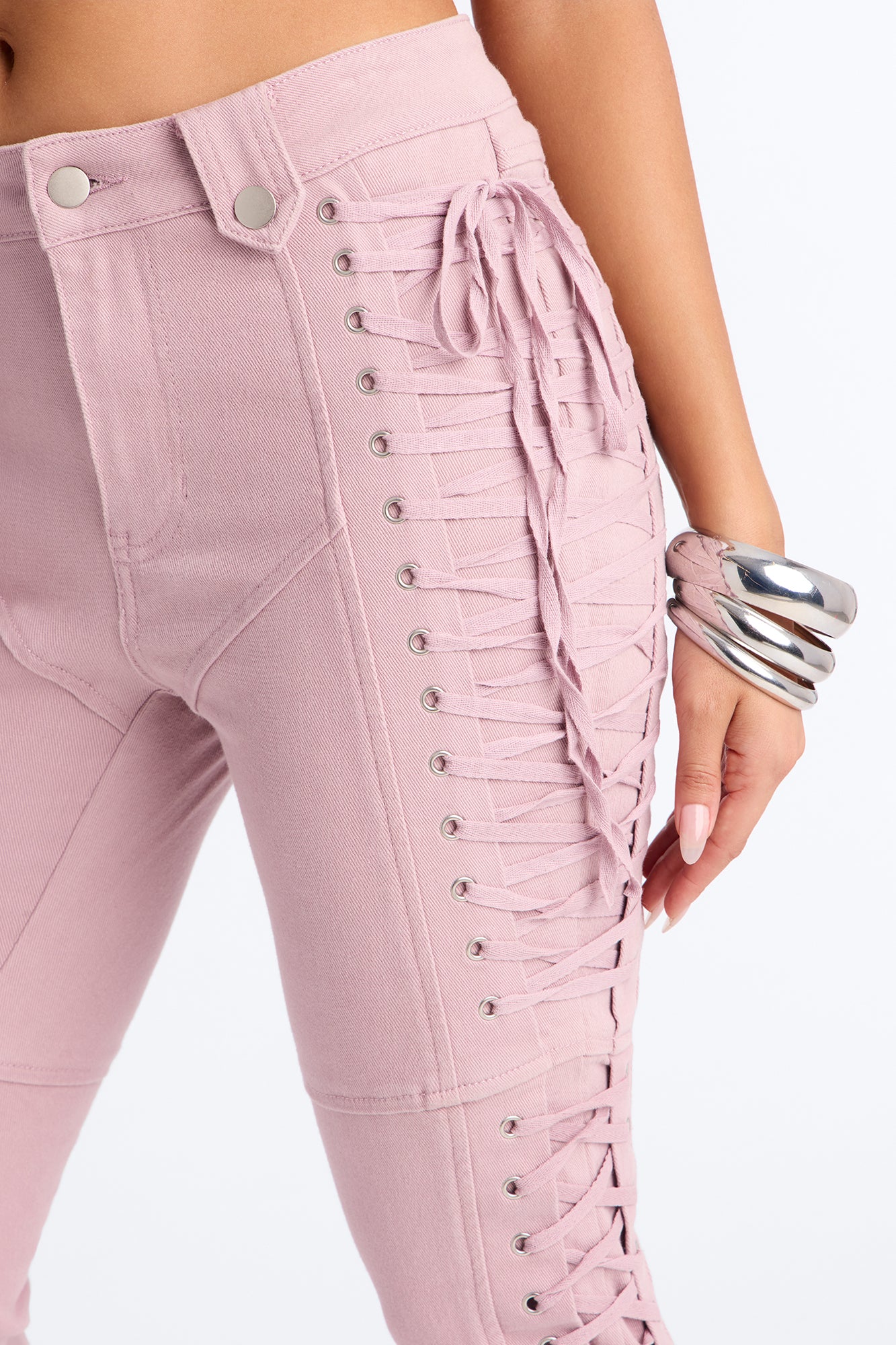 After Hours Lace Up Flare Pant - Blush