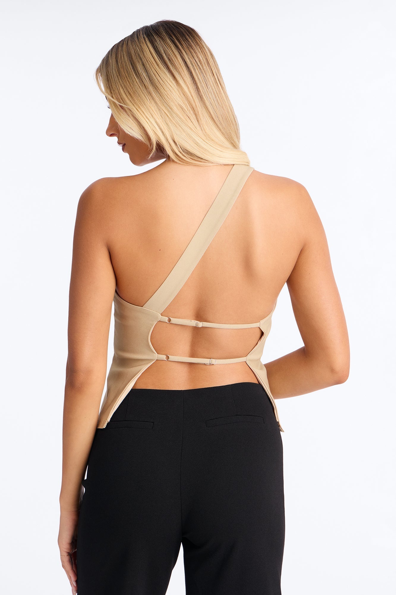 Office Siren One Shoulder Backless Top - Taupe Fashion Nova