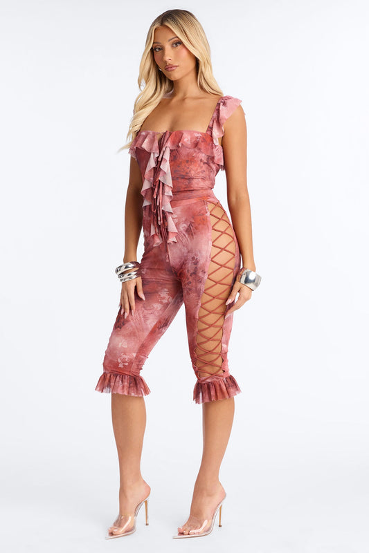 Rosalie Ruffled Mesh Capri Set - Marsala