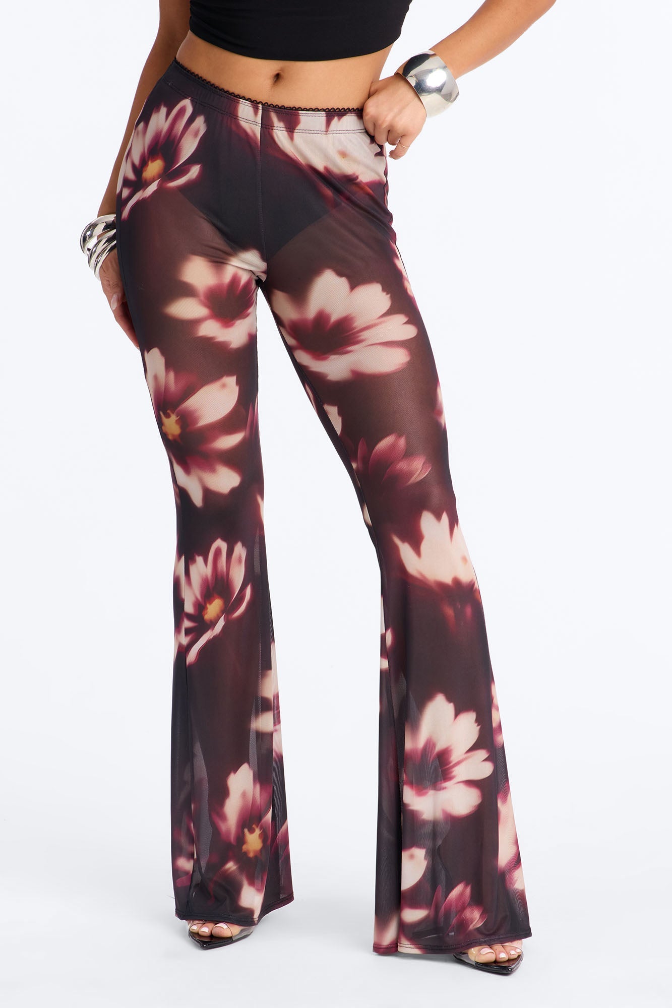 Talk To You Later Mesh Flare Pant - Black/combo