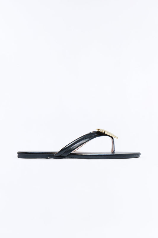 Camia Heart Flip Flops - Black