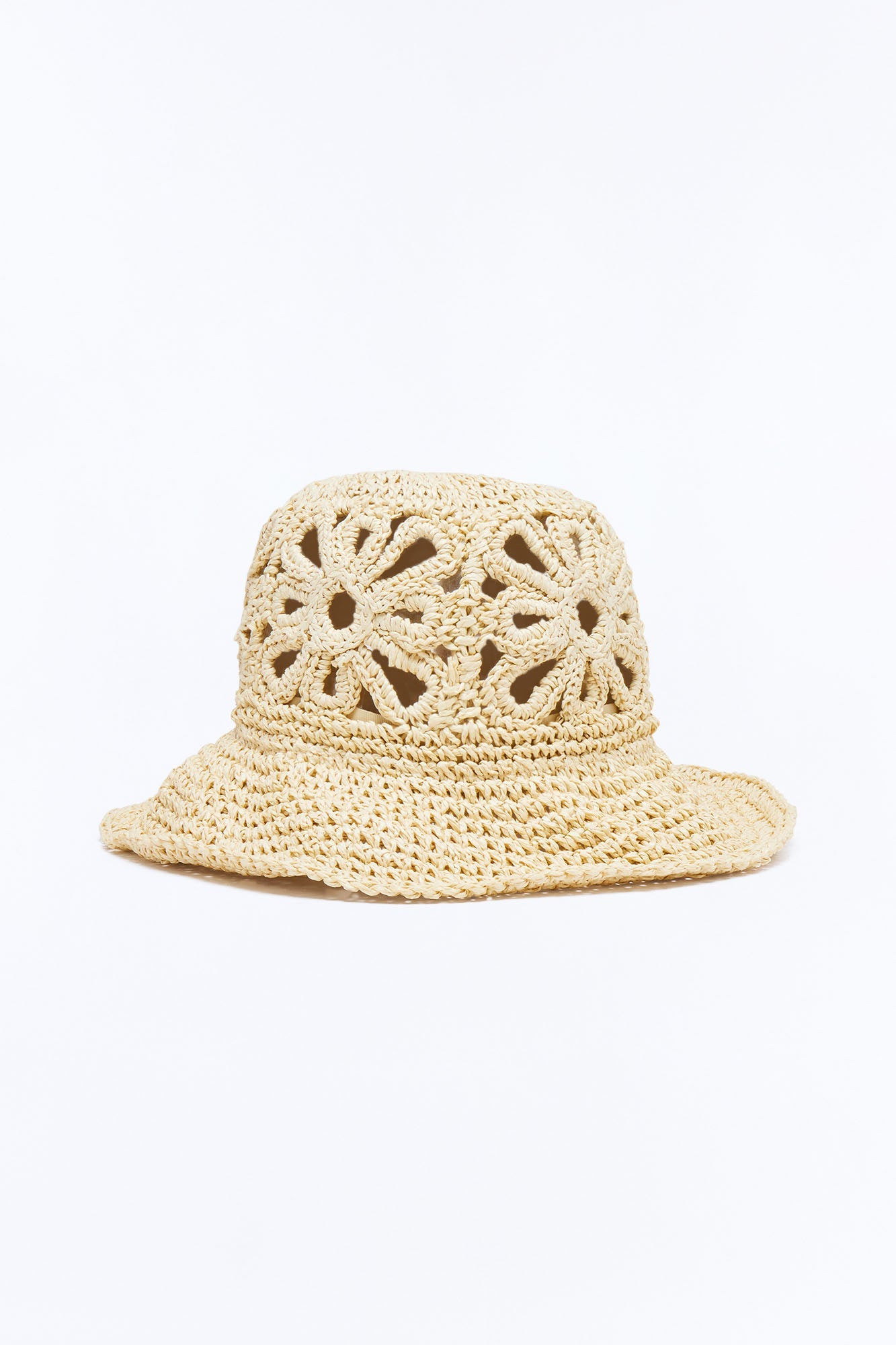 Flower Crown Crochet Straw Bucket - Natural