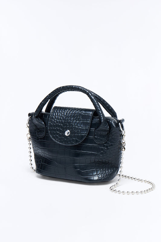 Viper Bite Faux Leather Satchel Handbag - Black