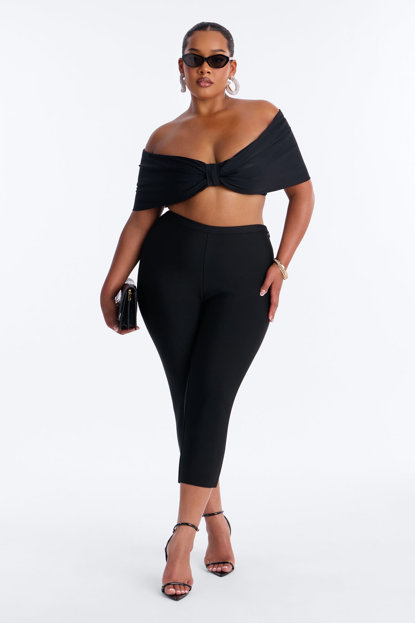 Nina Off Shoulder Ruched Crop Top - Black Fashion Nova