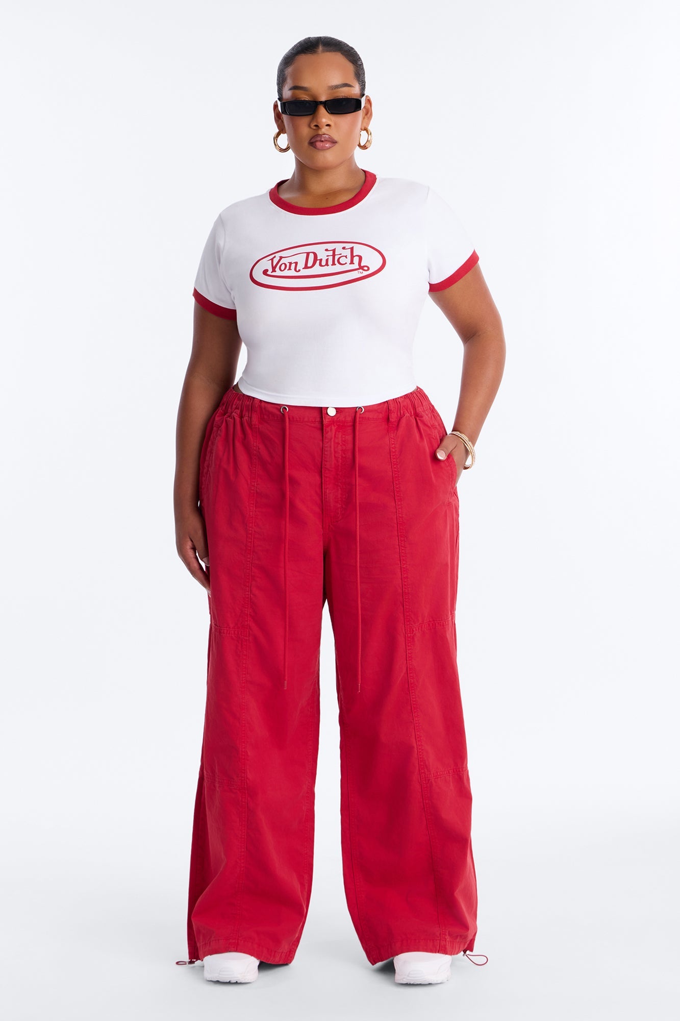 Von Dutch Rocker Ringer Cropped Tee - White