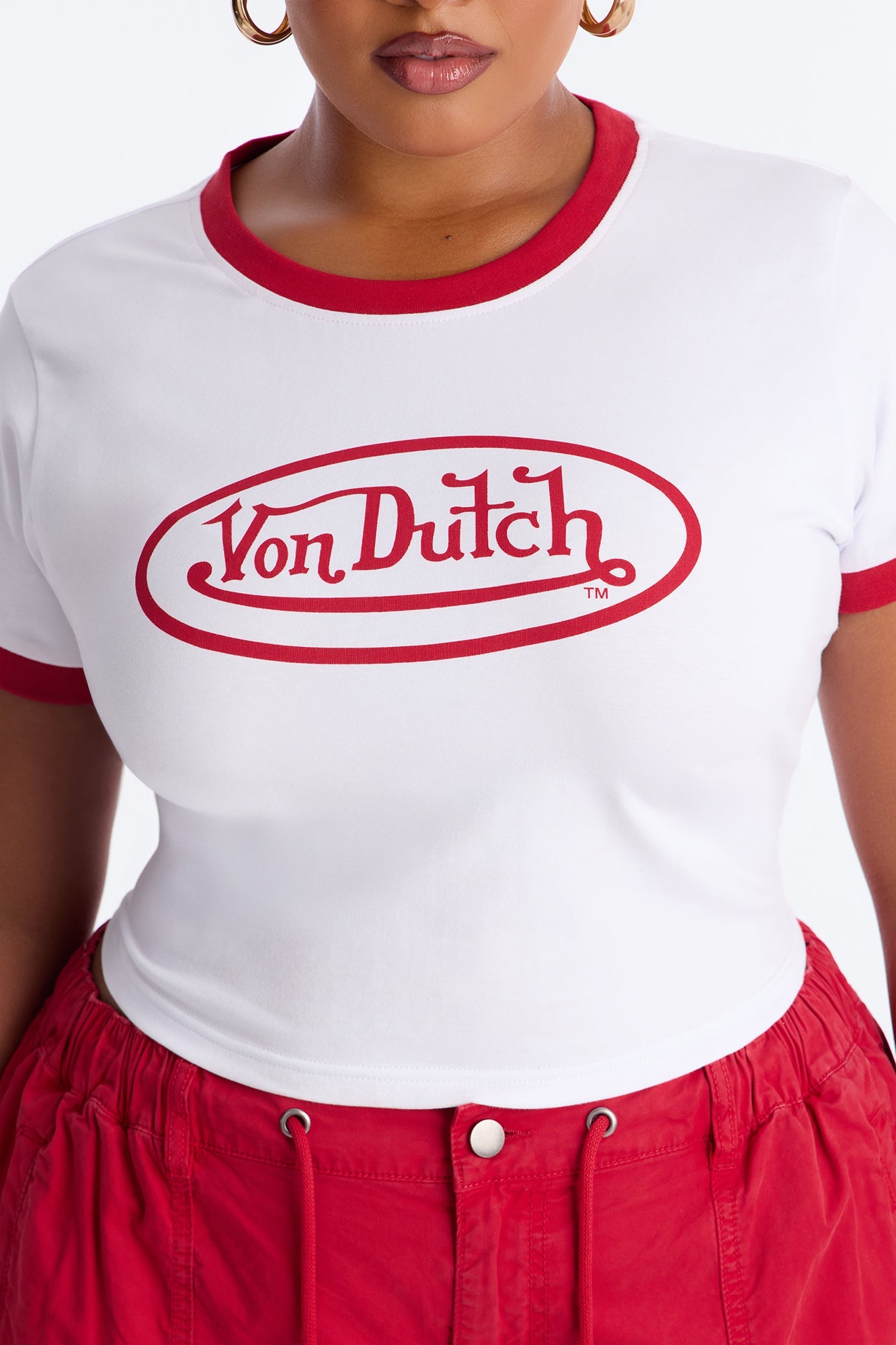 Von Dutch Rocker Ringer Cropped Tee - White