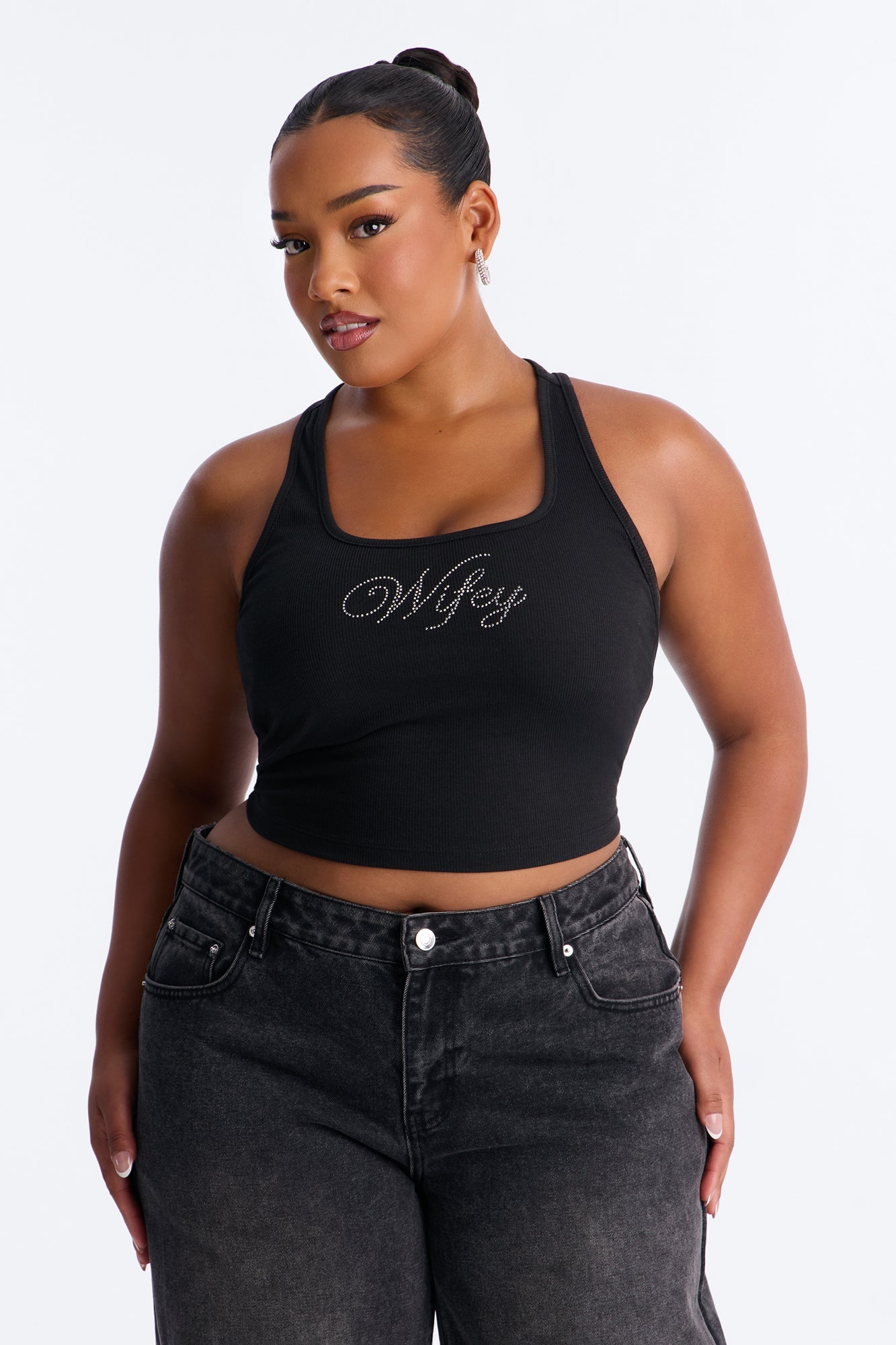 WifeyTo Be Rhinestone Tank Top - Black