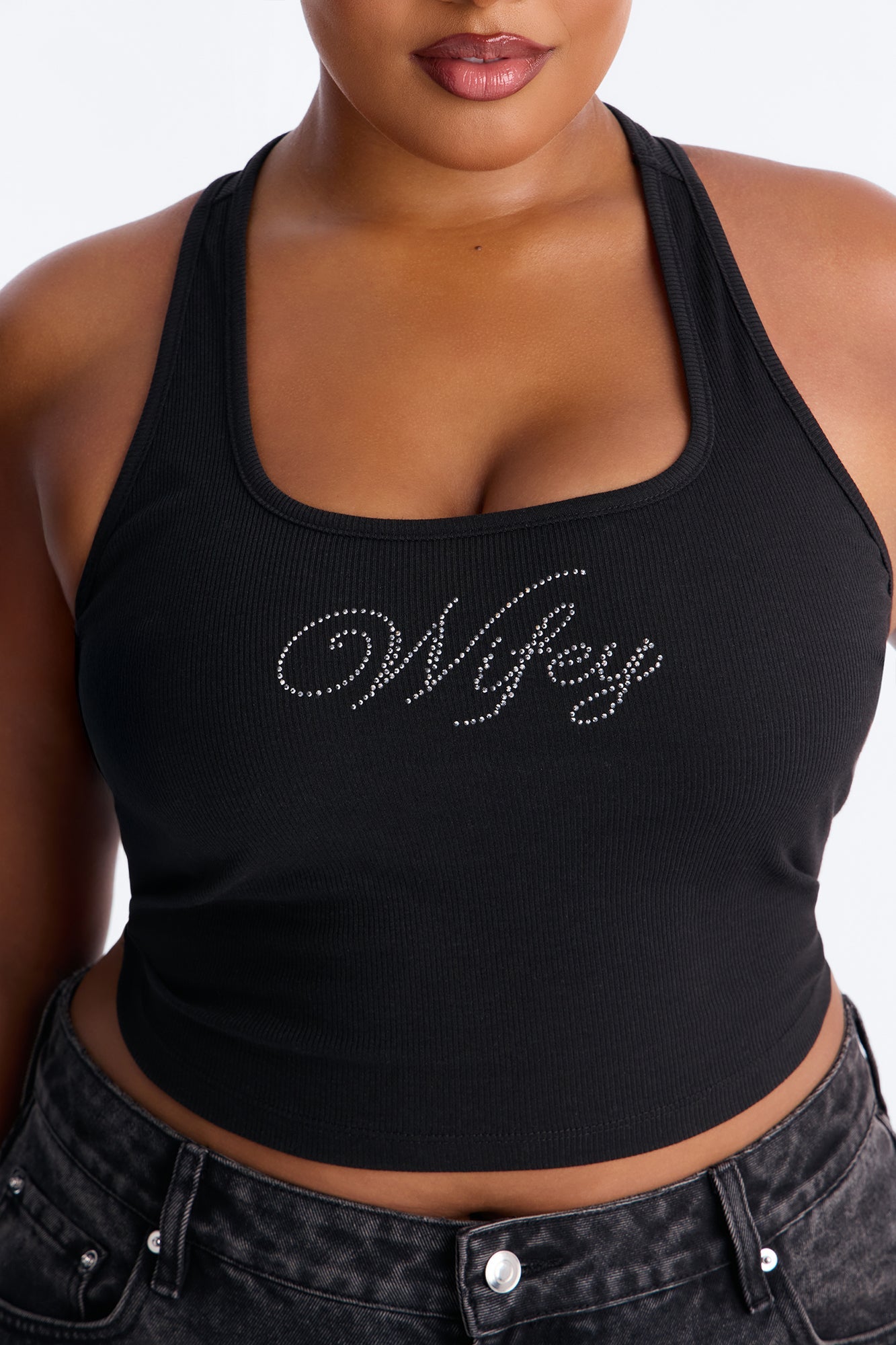 WifeyTo Be Rhinestone Tank Top - Black