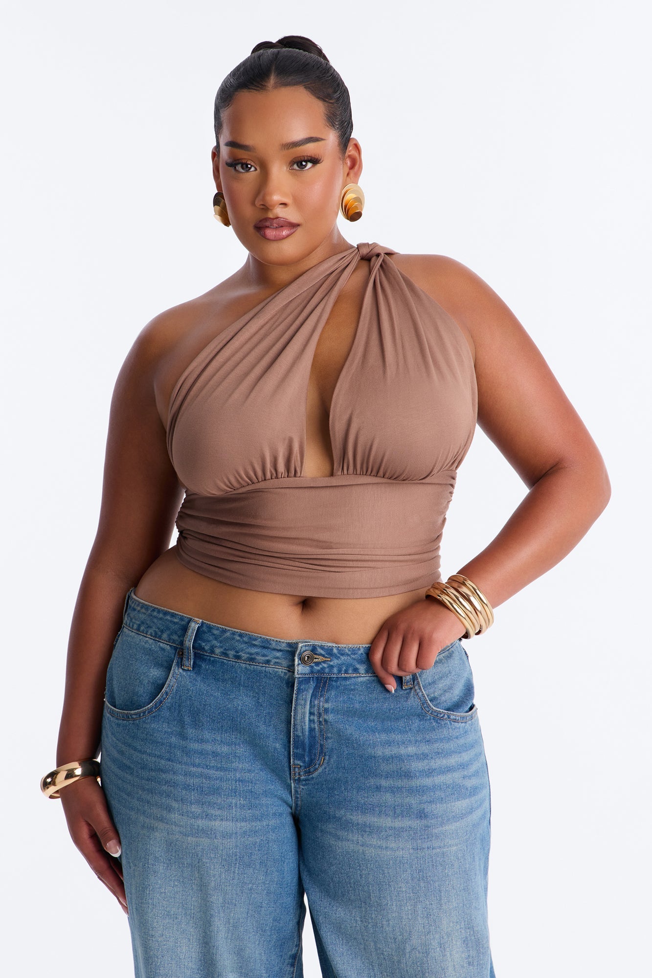 Side Attraction One Shoulder Ruched Top - Mocha Fashion Nova