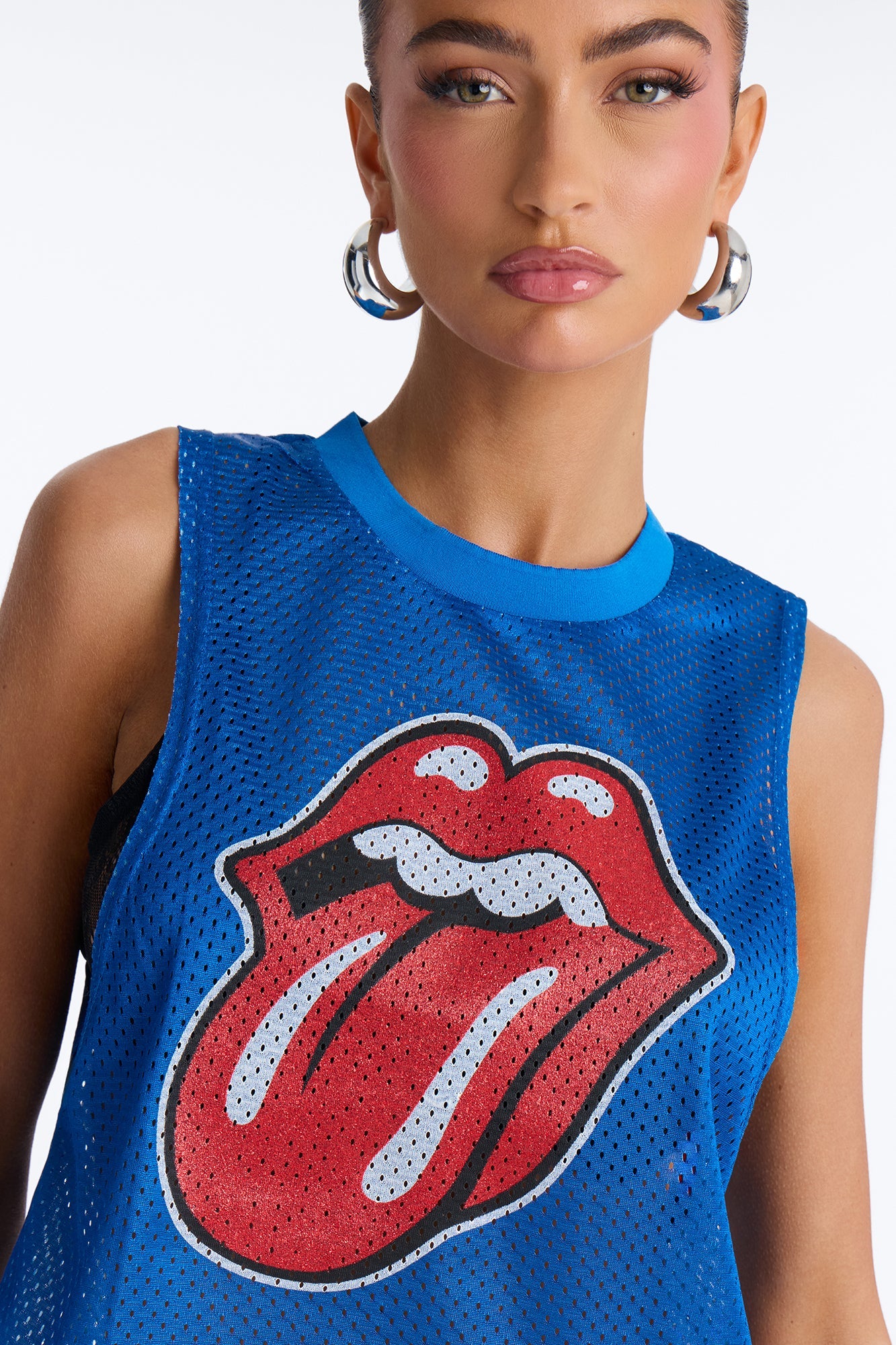 The Rolling Stones Mesh Cropped Muscle Tank - Royal