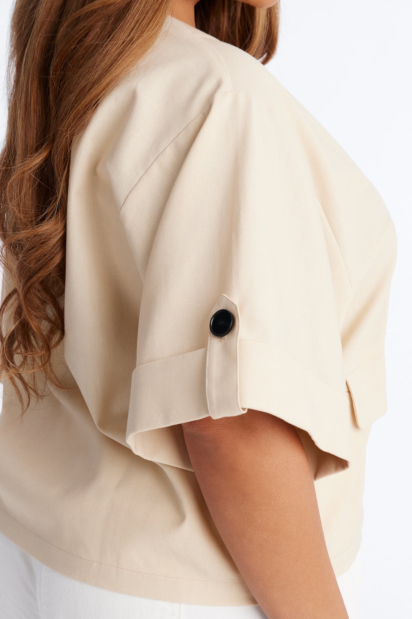 Ready When You Are Cuffed Linen Top - Beige