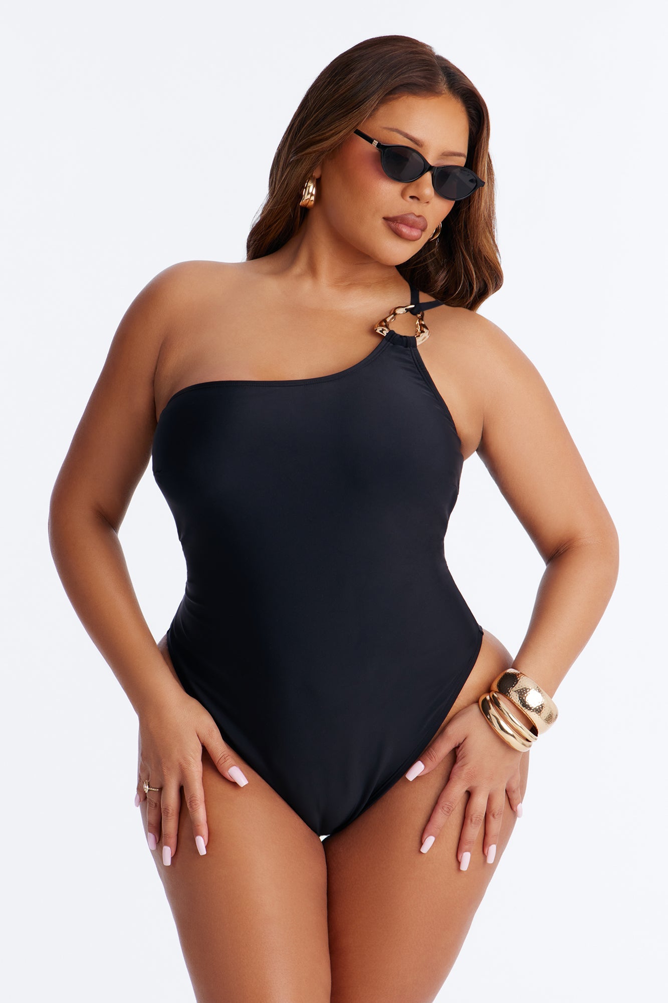Amira One Shoulder 1 Piece Swimsuit - Black