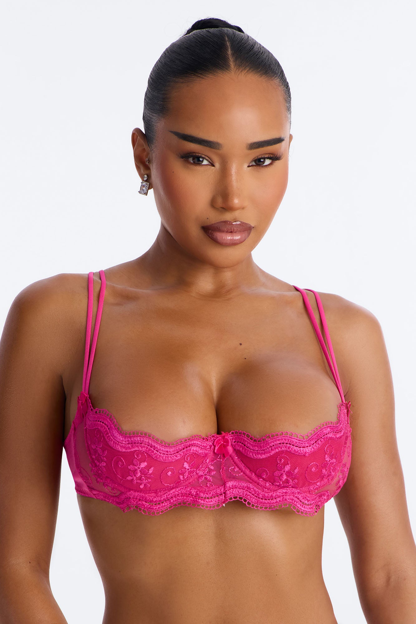 Almost There Lace Open Cup Shelf Bra - Hot Pink