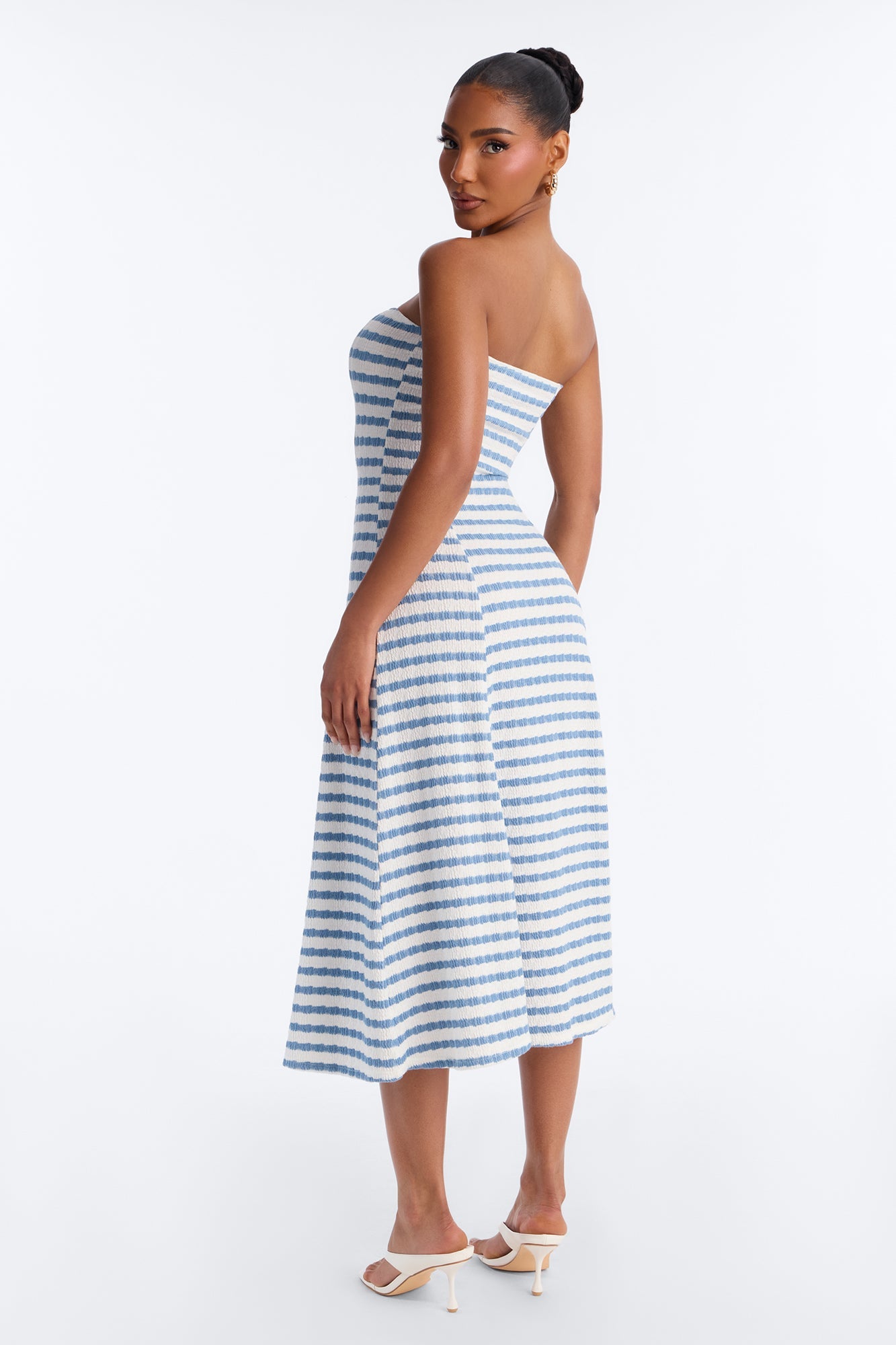 Celia Striped Textured Midi Dress - Blue/combo