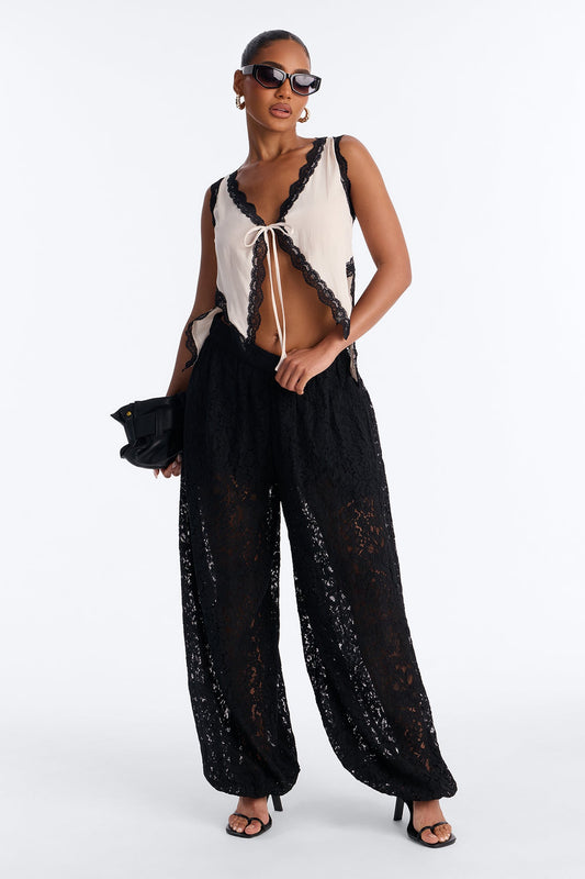 Barely A Secret Sheer Lace Balloon Pant 30″ - Black