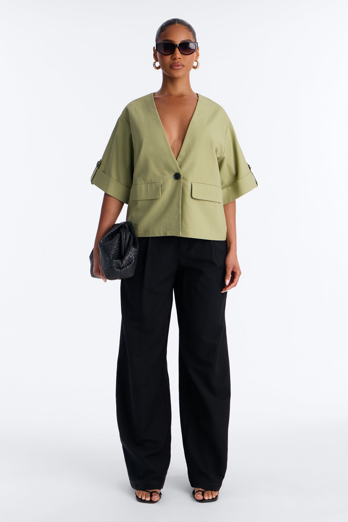 Ready When You Are Cuffed Linen Top - Olive