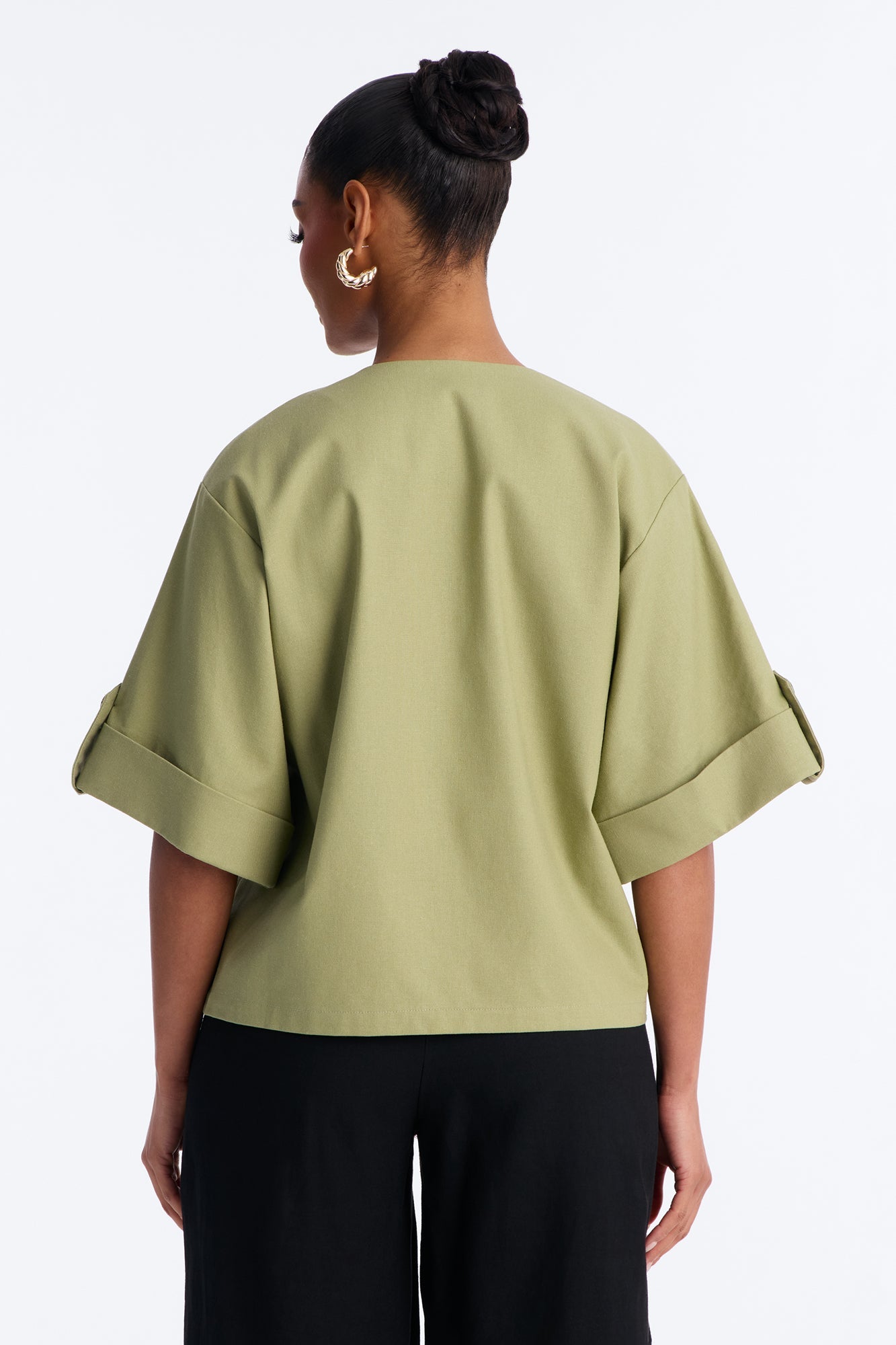 Ready When You Are Cuffed Linen Top - Olive