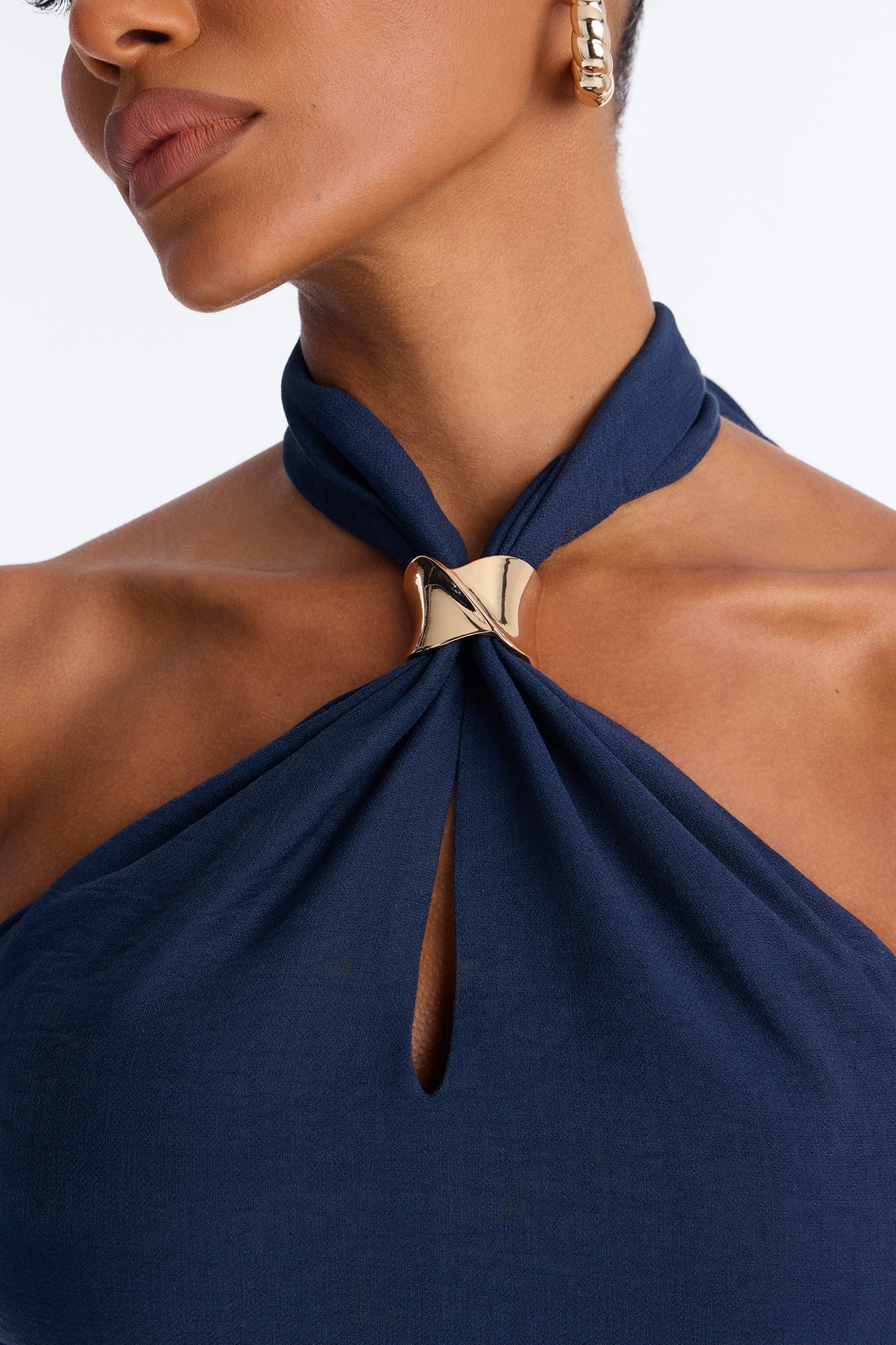 Alana Halter Pleated Wide Leg Jumpsuit - Navy