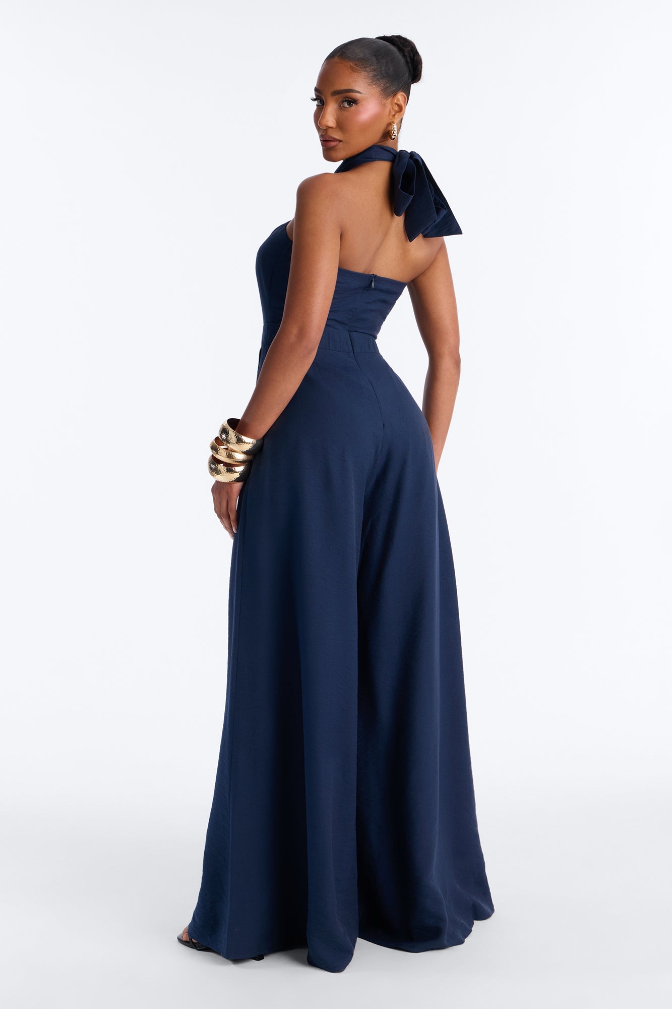 Alana Halter Pleated Wide Leg Jumpsuit - Navy