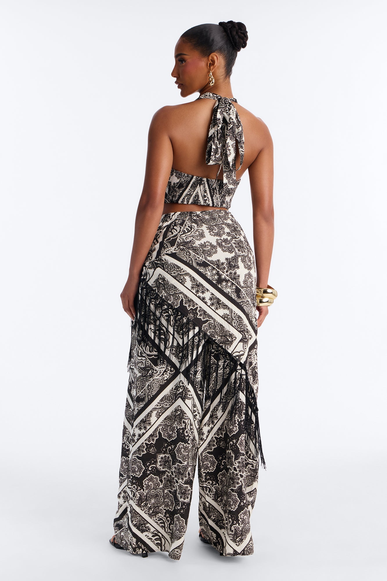Catherine 3 Piece Halter Scarf Pant Set - Chocolate/Combo