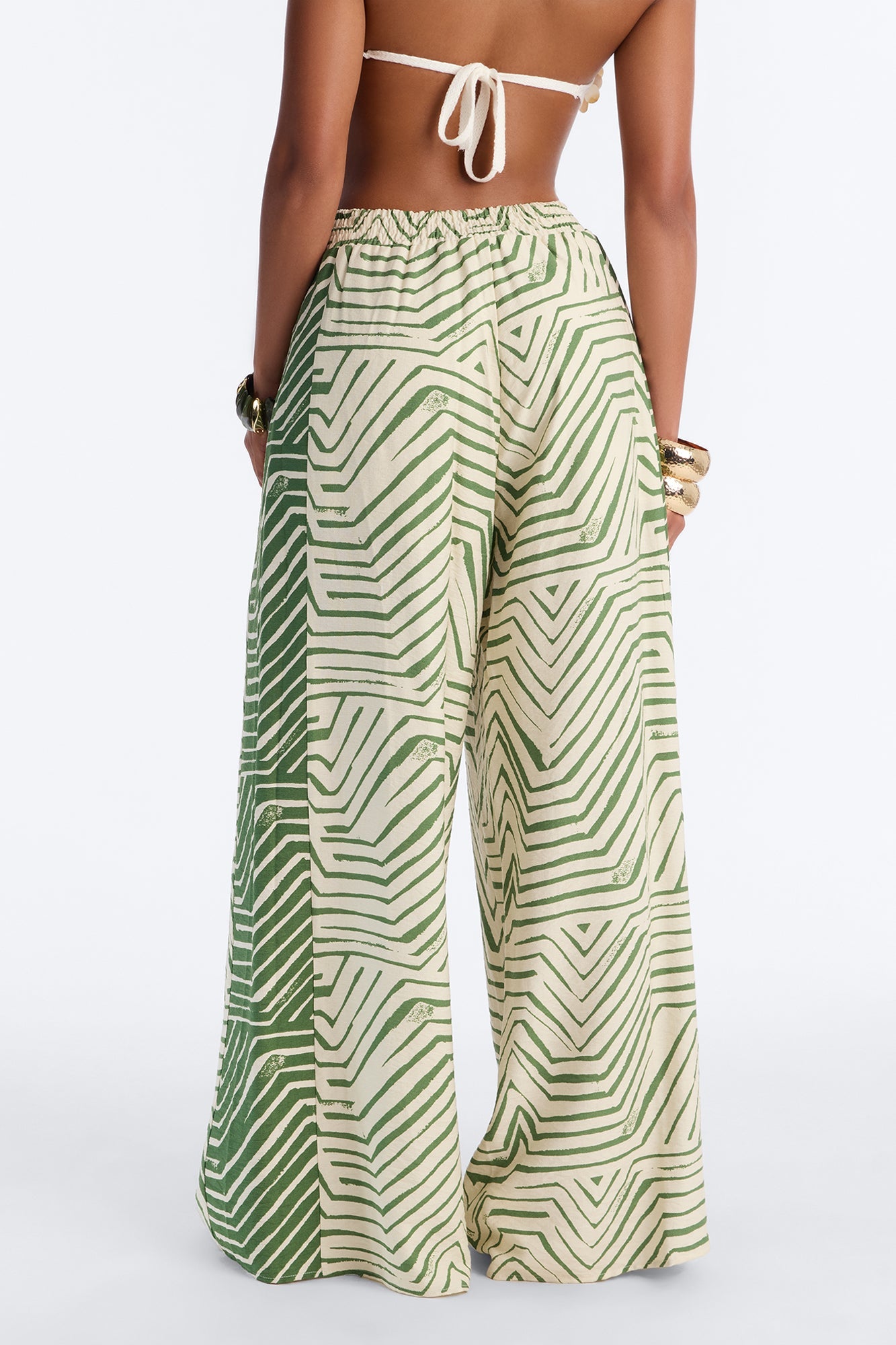 Miffy Mid Rise Smocked Wide Leg Pant - Green/combo
