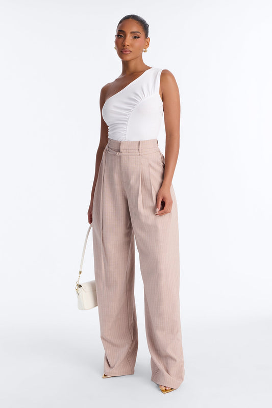 Old Money Feel Pinstripe Belted Trouser Pant 33″ - Mauve