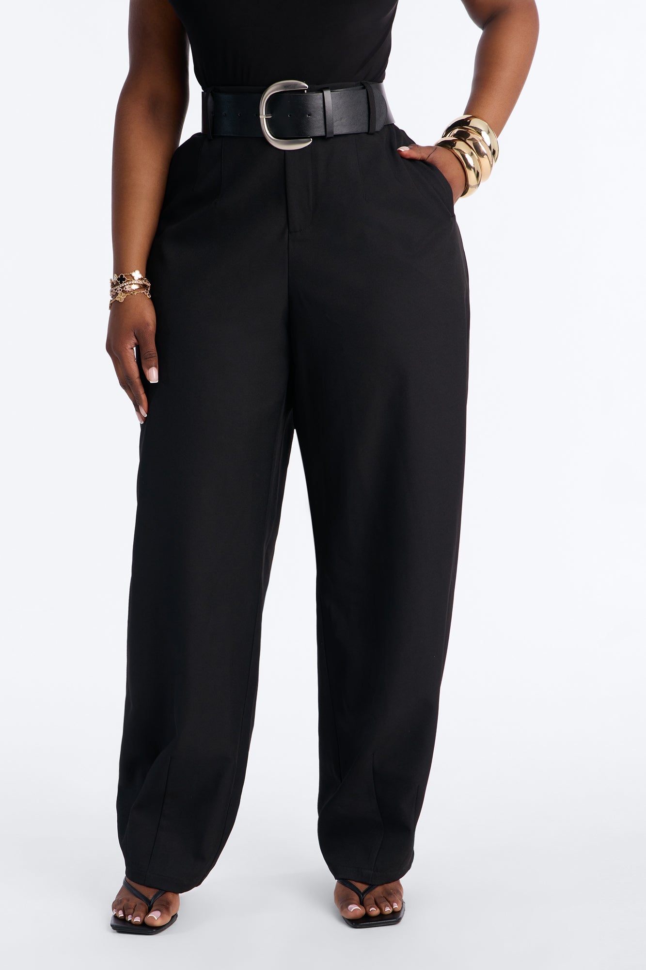 Rebecca Belted Barrel Trouser Pants - Black