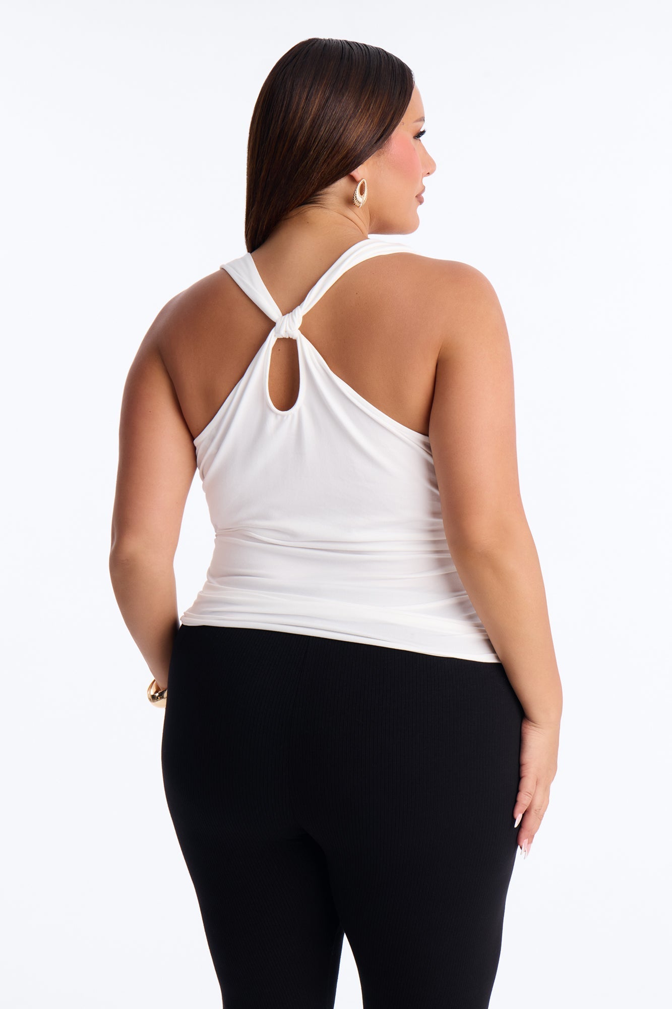 Pretty Persuasion Knot Cowl Neck Ruched Top - White Fashion Nova