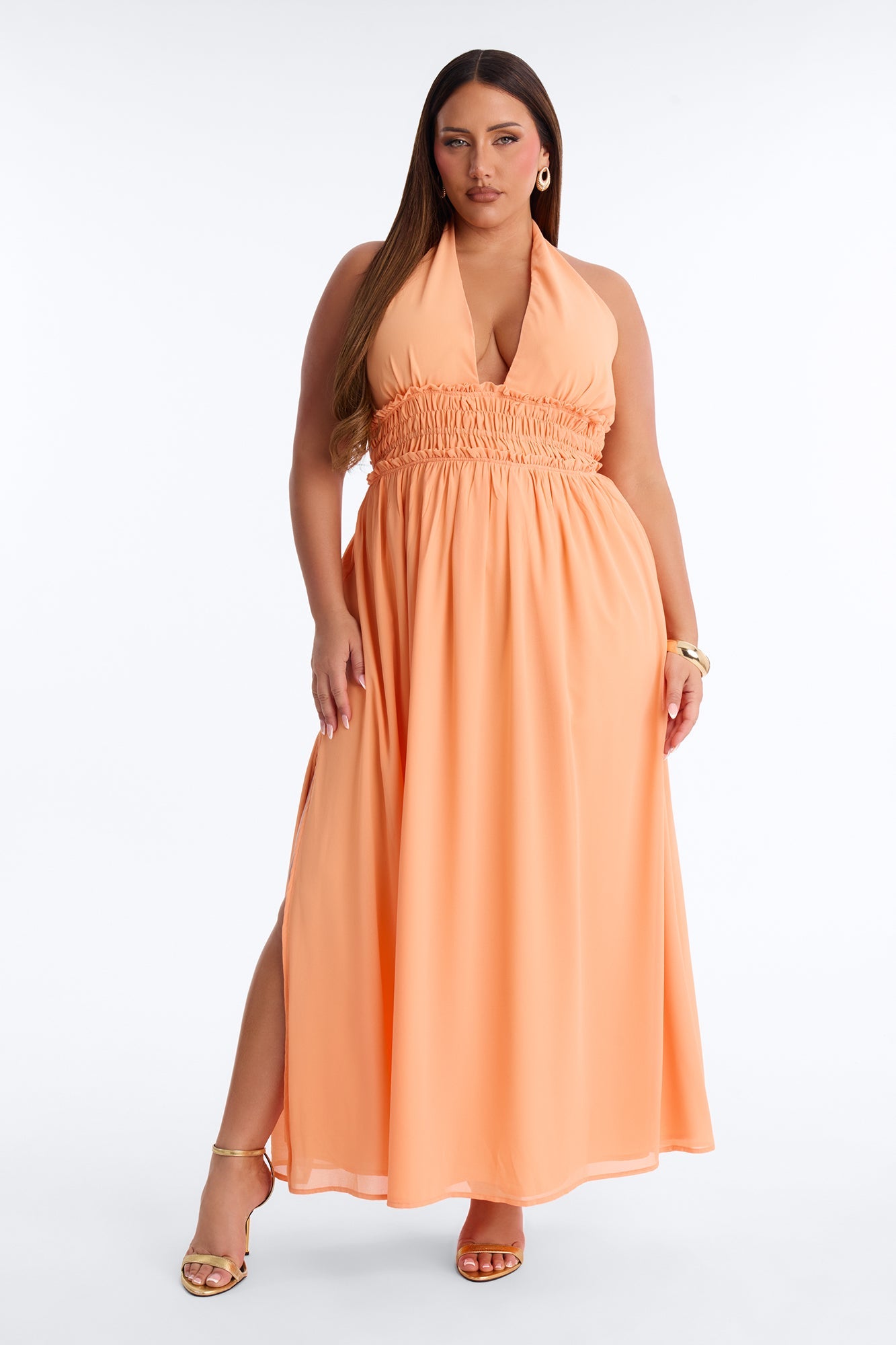 Lauryn Halter Chiffon Maxi Dress - Peach