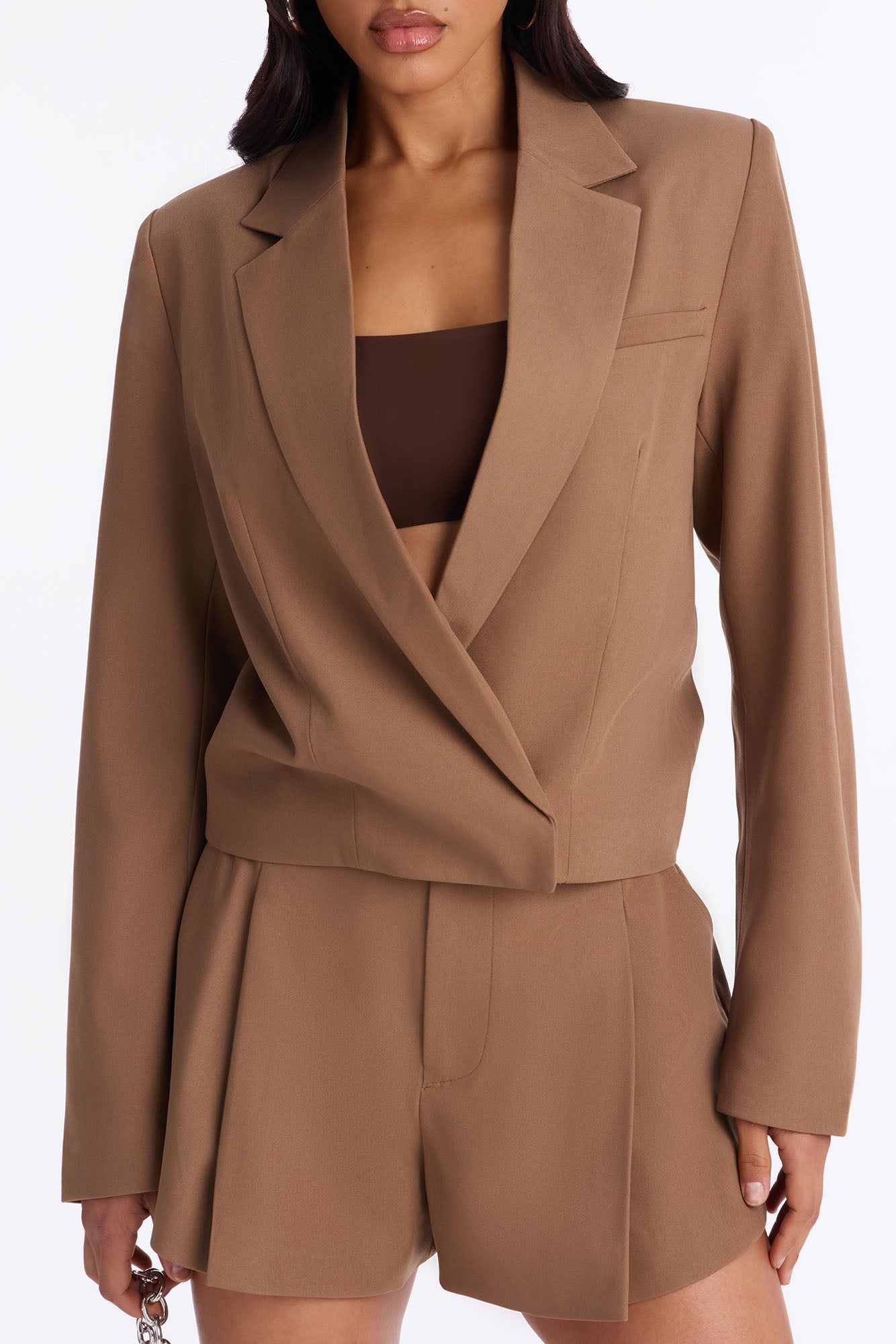 Ready To Work Crepe Cropped Blazer - Brown