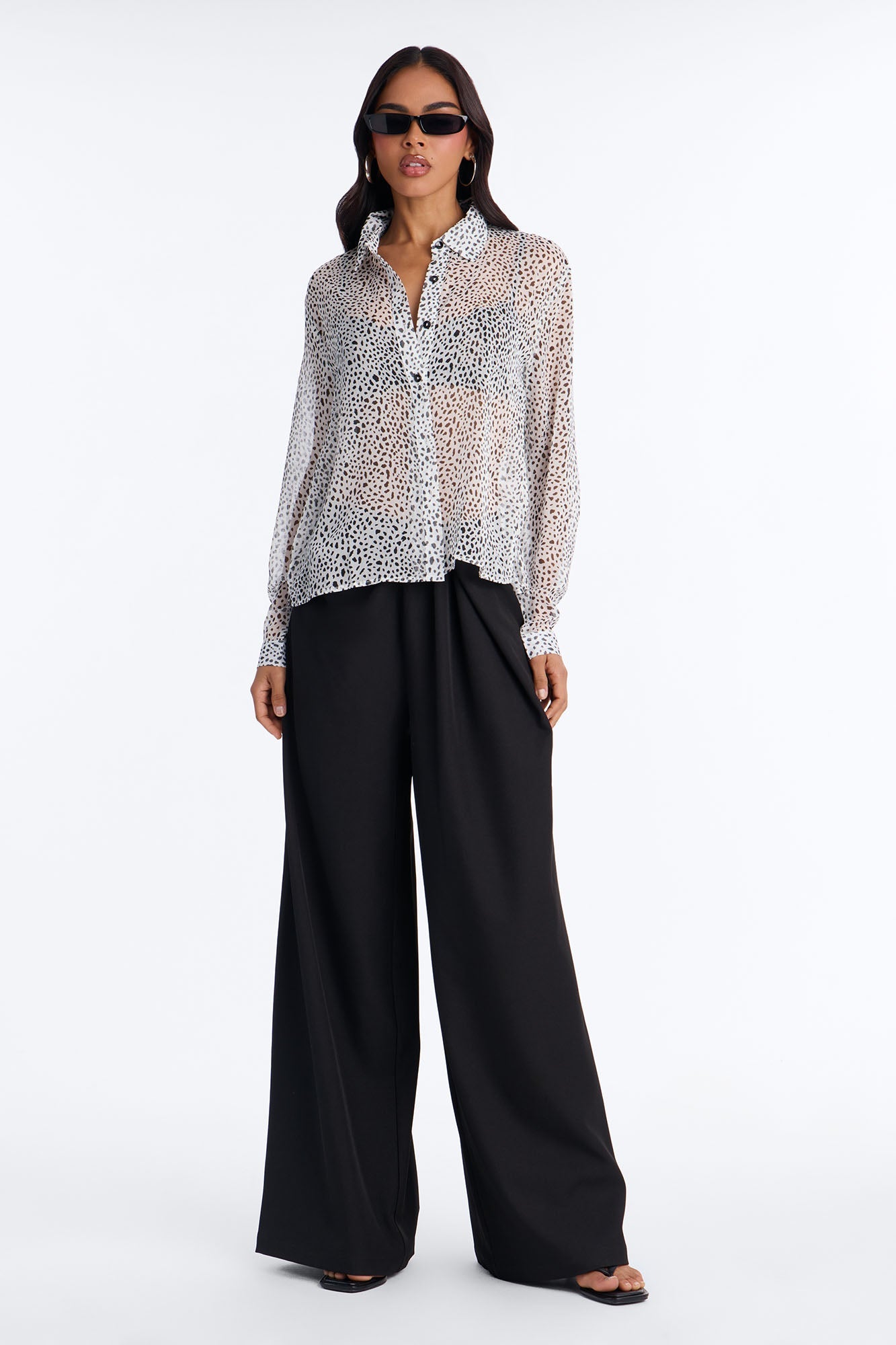 Leopard Chic Sheer Chiffon Shirt - Black/White