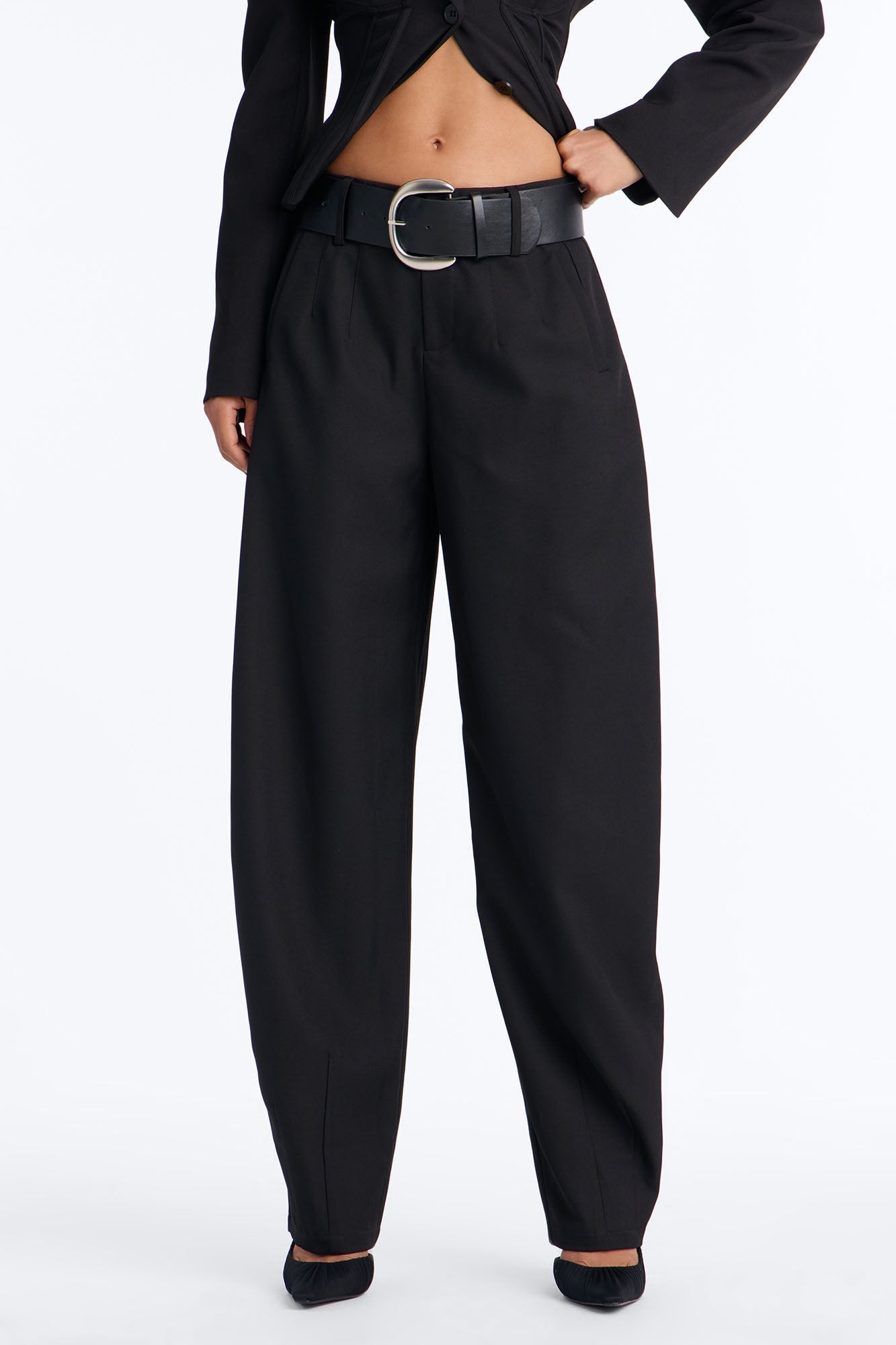 Rebecca Belted Barrel Trouser Pants - Black