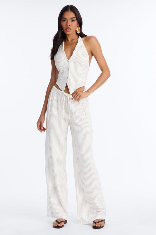 Girl Gone Wild Pinstripe Low Rise Wide Leg Pant 30″ - White/combo