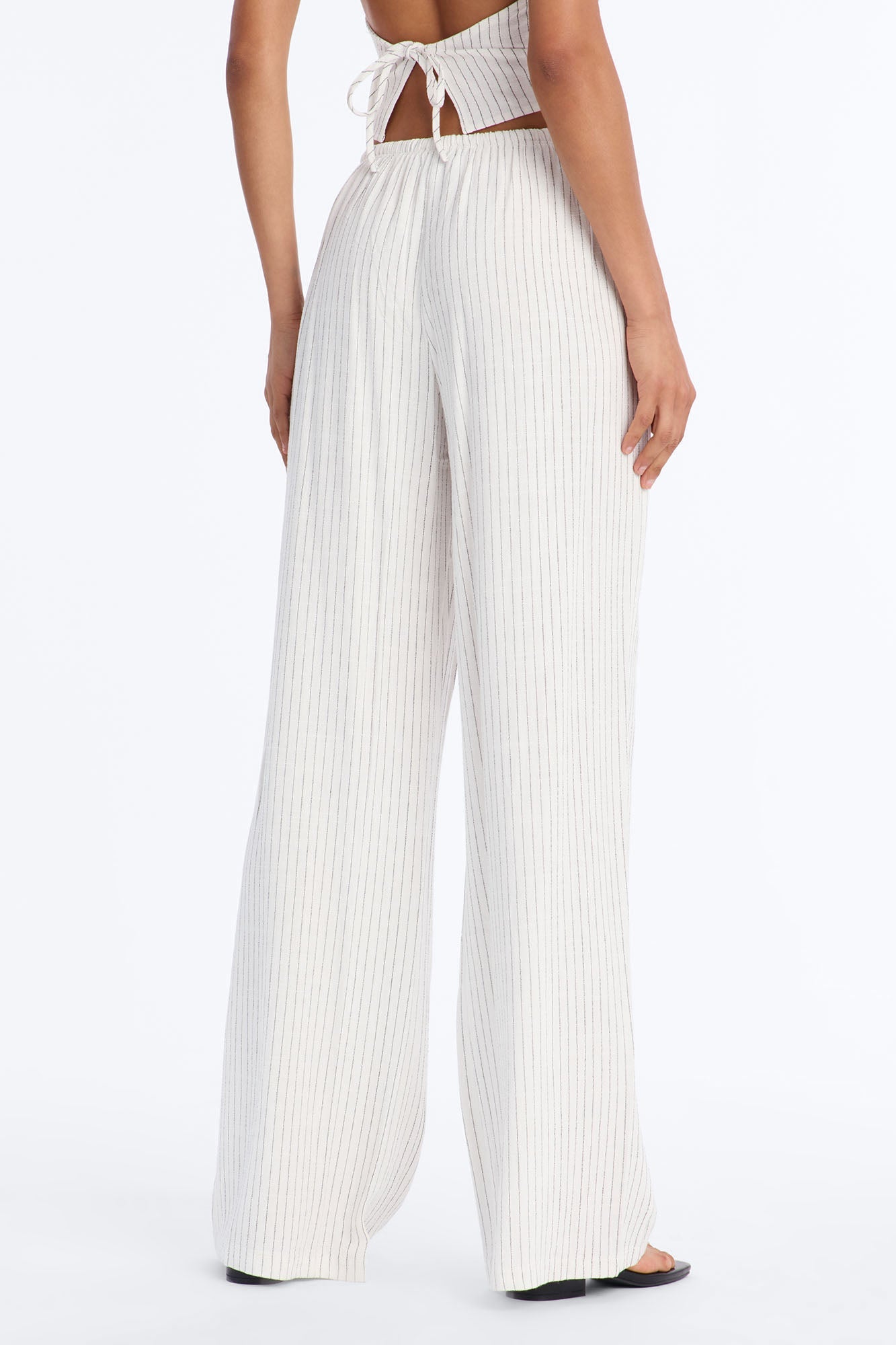 Girl Gone Wild Pinstripe Low Rise Wide Leg Pant 30″ - White/combo