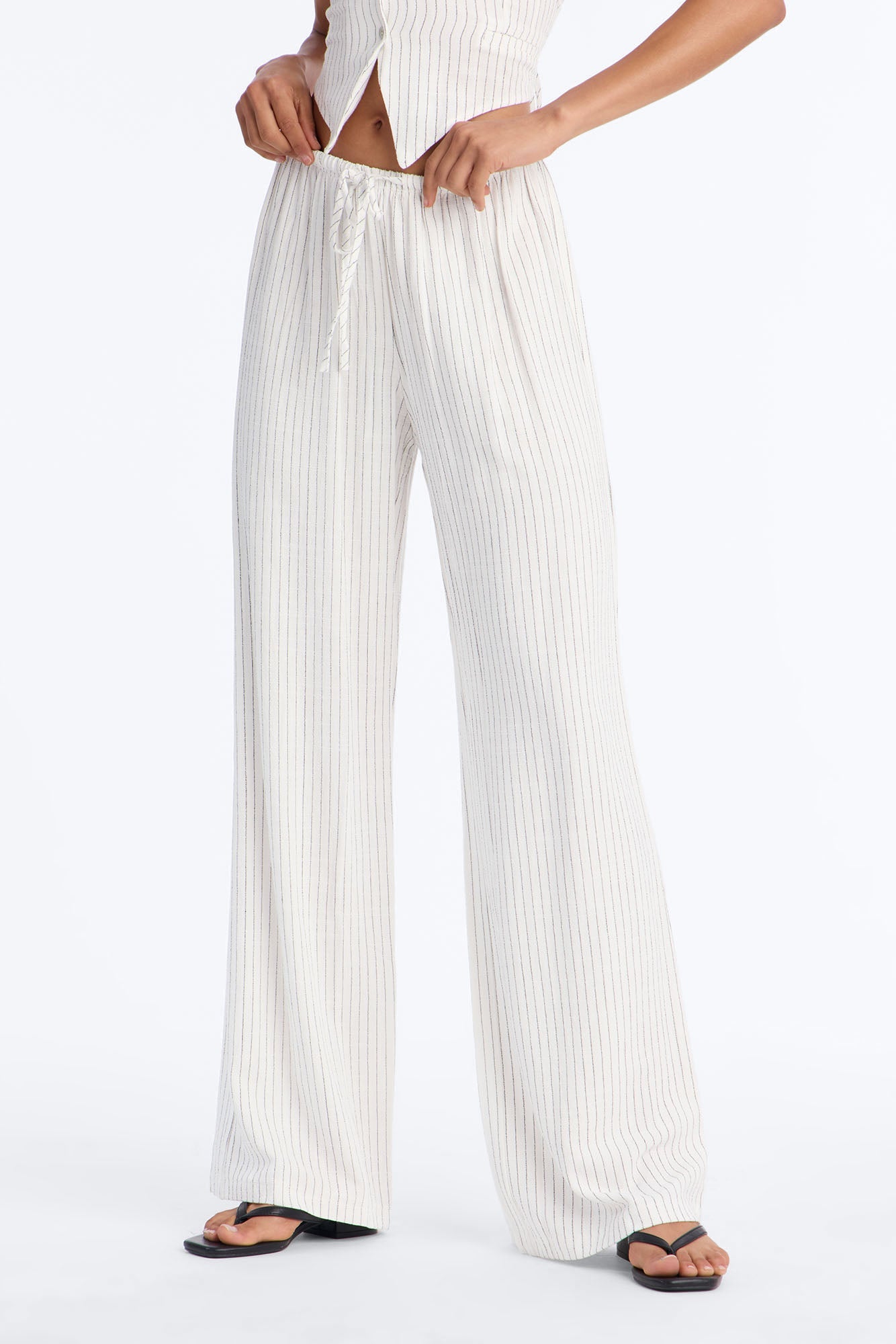 Girl Gone Wild Pinstripe Low Rise Wide Leg Pant 30″ - White/combo