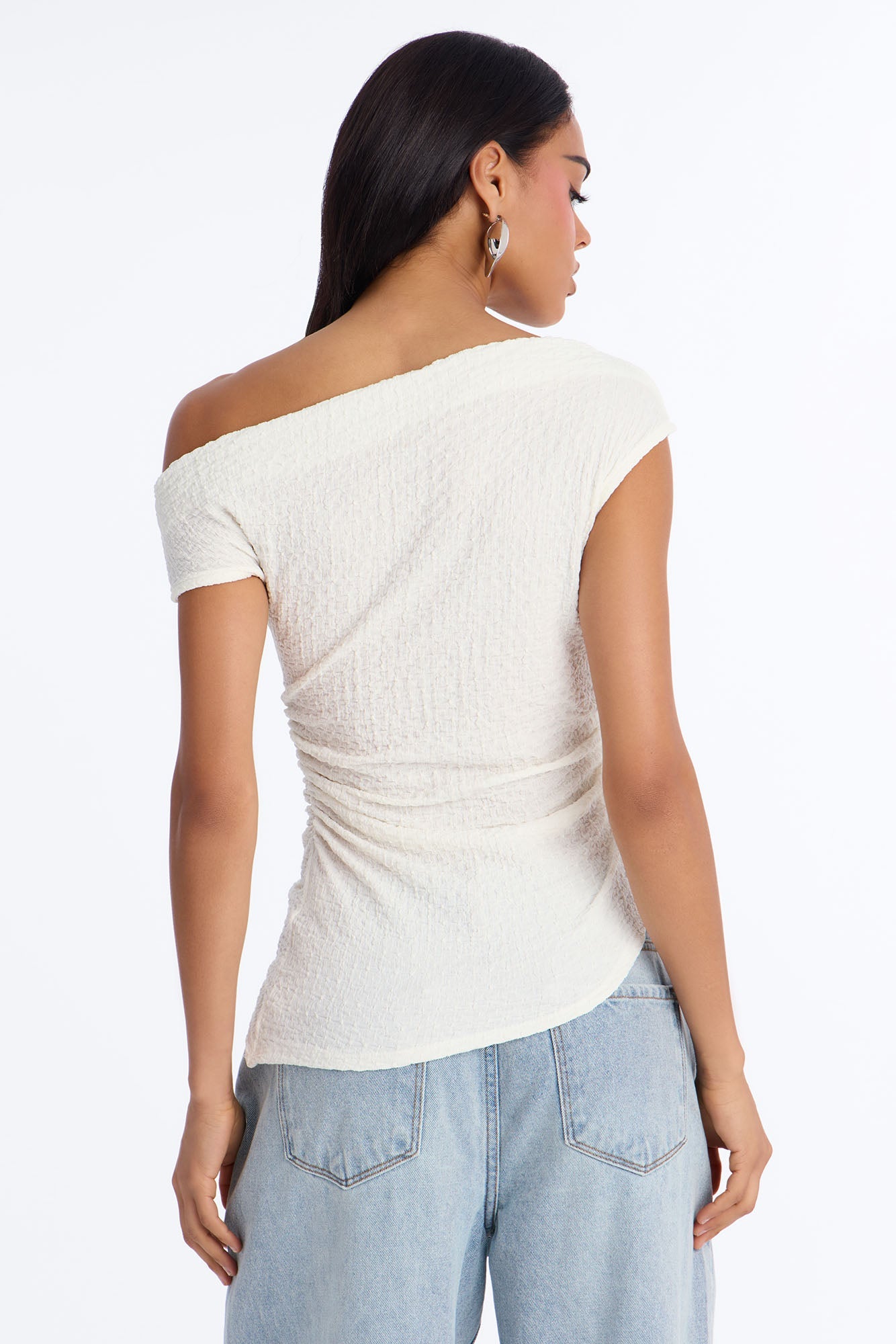 Tropical Tease Textured Off Shoulder Short Sleeve Top - Ivory